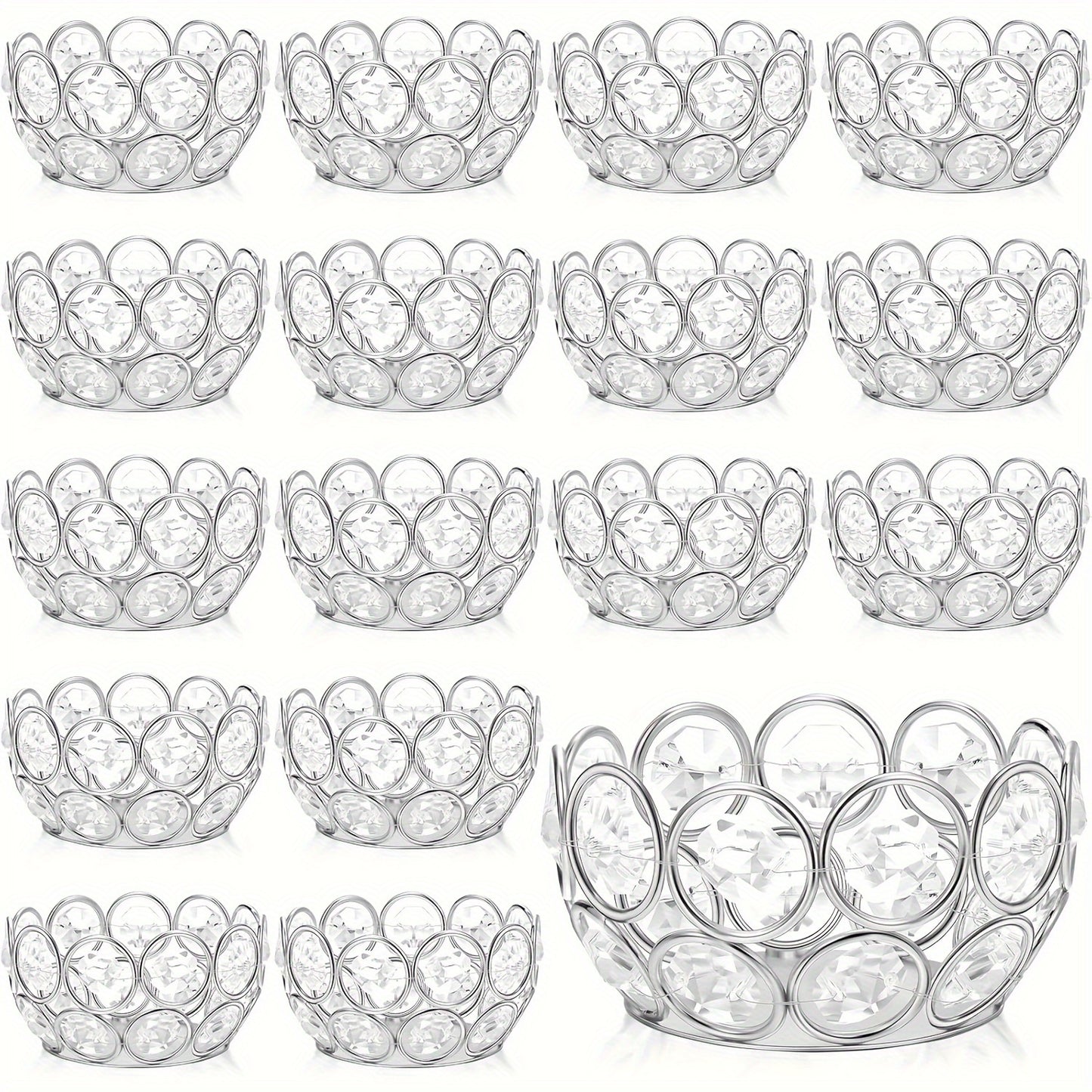 Tea Light Candle Holders Set of 20 – Crystal Bowl Votive Holders for Wedding Centerpiece, Dining Table, Home Decor & Party – Gold & Silver Glass Tealight Cups