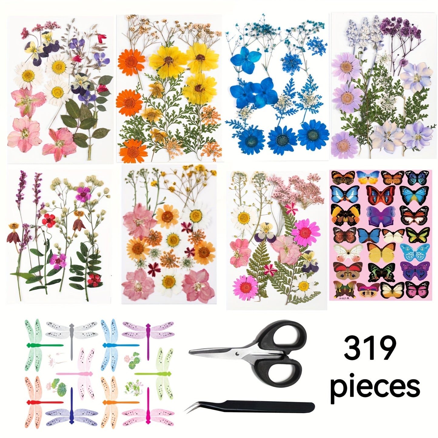 Dried Flower Set for Crafts – Real Pressed Flowers for Resin, Scrapbooking, Epoxy Jewelry, Bookmarks, Wedding Cards & Art Decoration, 189 / 238 / 287 / 319 Pieces Mixed Variety Pack