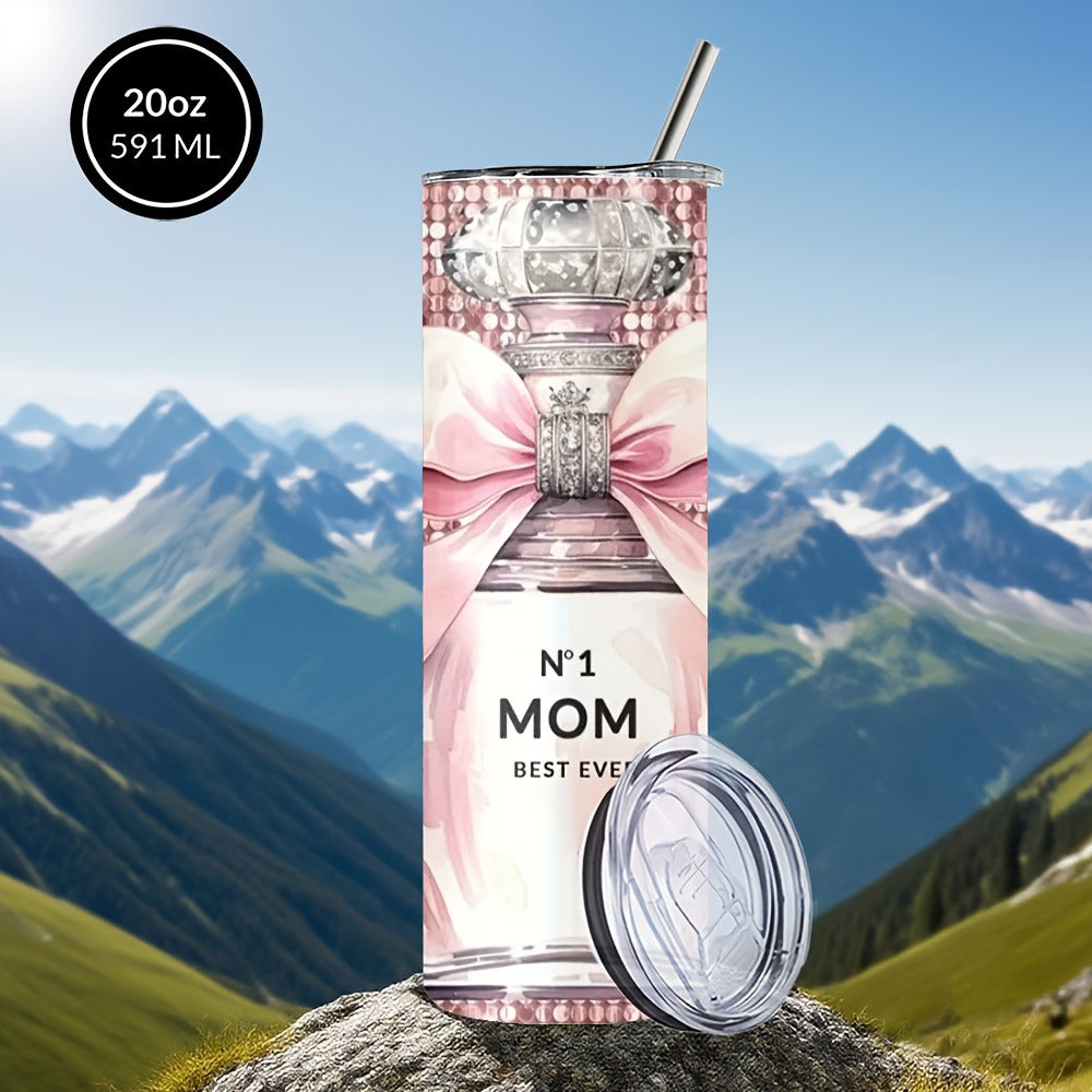 Insulated Tumbler 20oz Mom's Best Ever Design | 304 Stainless Steel Travel Cup with Lid & Straw for Hot & Cold Drinks – Cute Gift for Mom, Women, Birthday, Mother's Day & Christmas