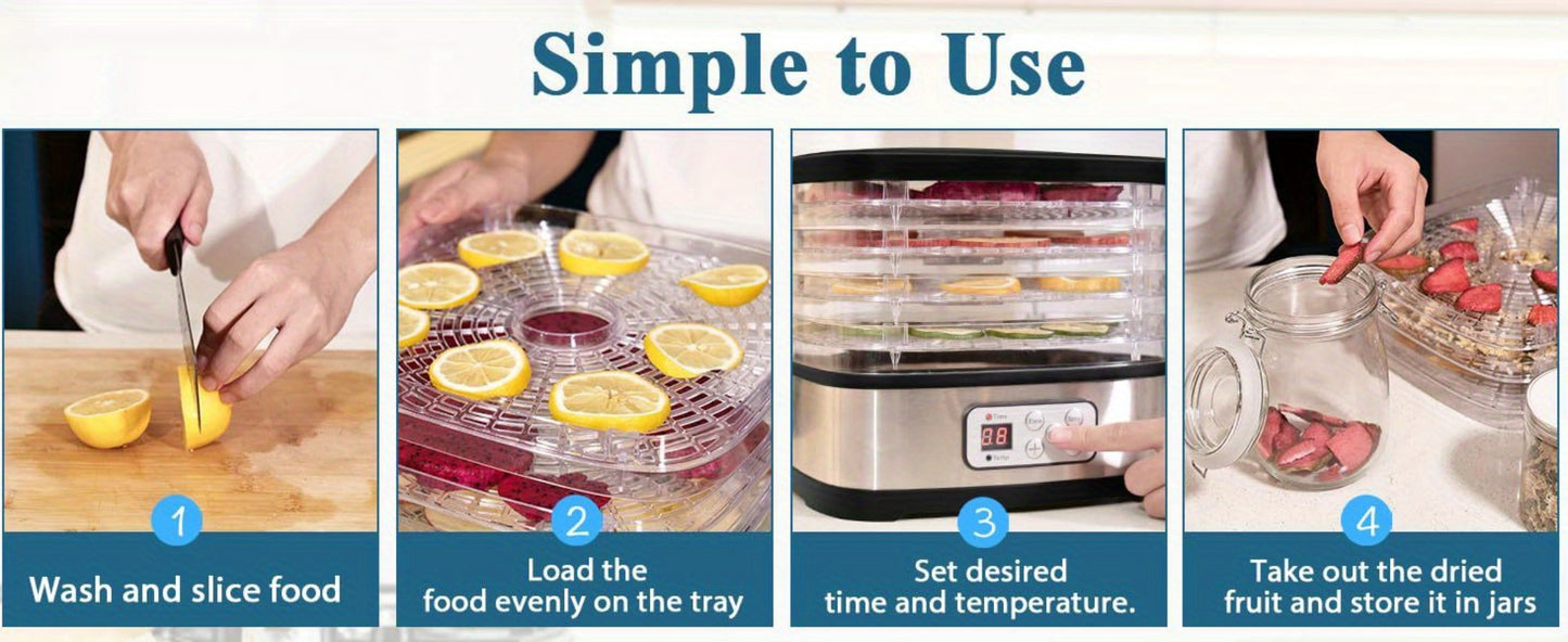 Food Dehydrator Machine 5 Tray BPA Free 240W LED Digital Touchscreen Adjustable Temperature 95-158F 72H Timer for Jerky Fruit Herbs Dog Treats Snacks Electric Food Dryer with Recipe Book