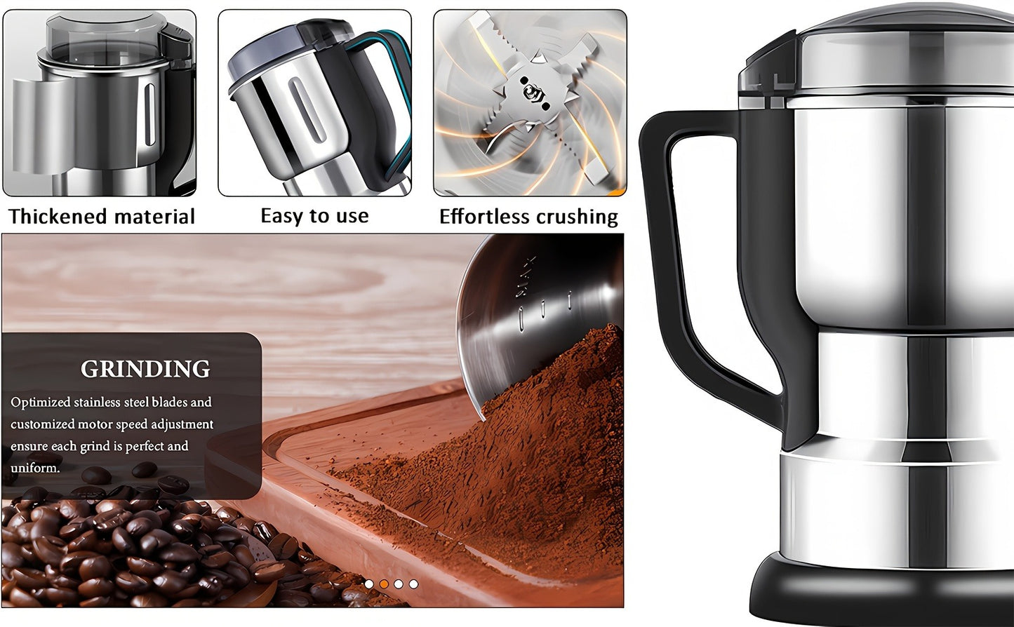 Electric Spice Grinder 300W – Multifunctional 304 Stainless Steel Coffee Bean Herb Seasoning Grain Grinder Machine for Kitchen, Large Capacity, Powerful & Fast