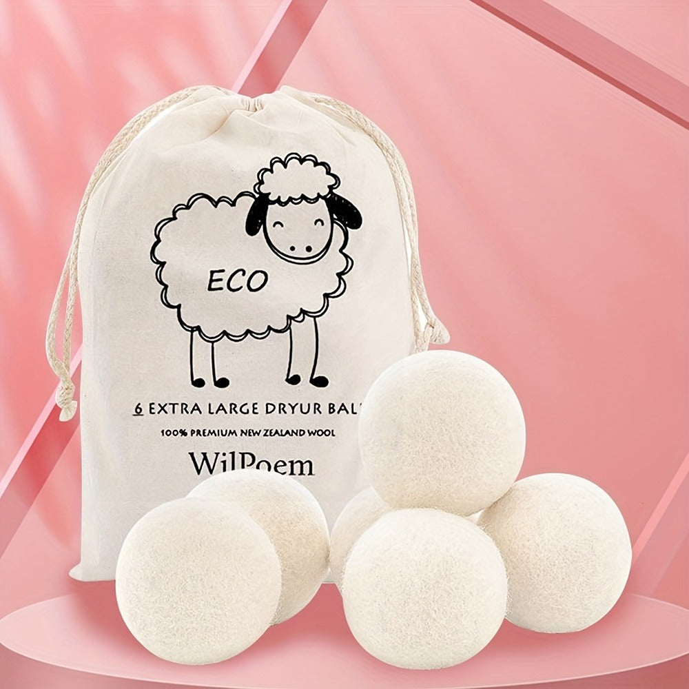 Wool Dryer Balls XL 6 Pack – 100% Natural Wool Fabric Softener, Reusable Dryer Balls Reduce Drying Time & Wrinkles, Chemical-Free Laundry Balls Safe for Baby Clothes & Sensitive Skin