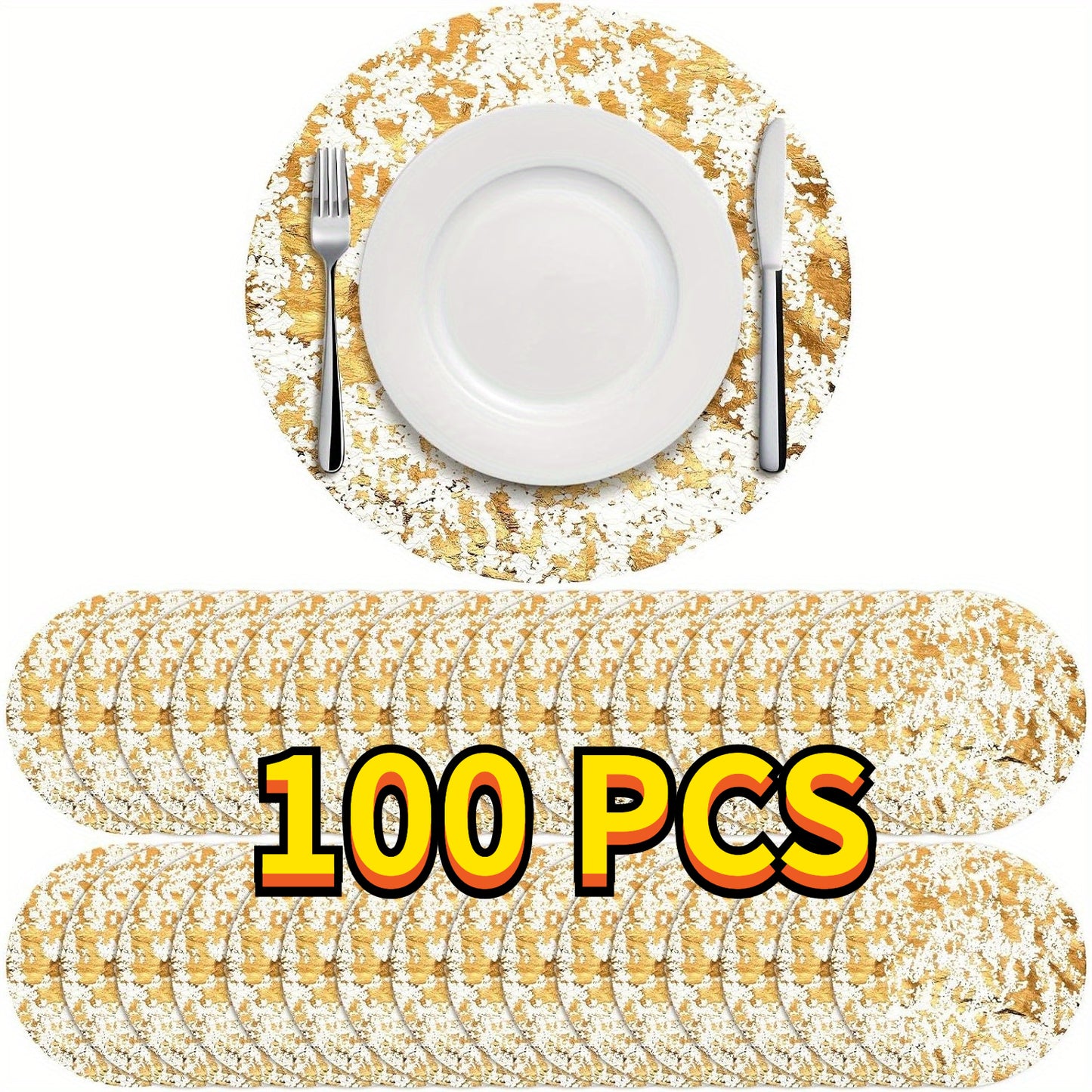 Golden Foil Round Placemats Disposable Table Doilies 50/100pcs – Elegant Mesh Table Pad for Dining, Party & Home Decor