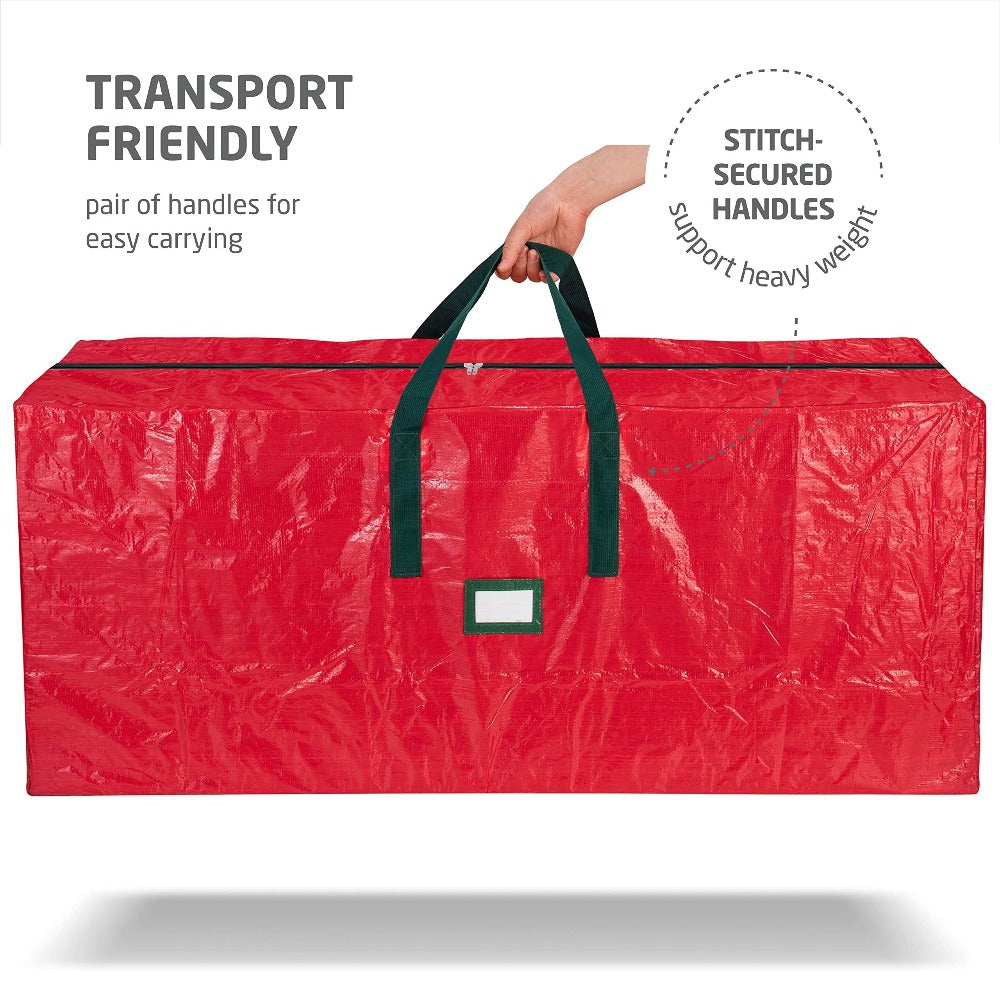 Christmas Tree Storage Bag 7.5ft – Heavy Duty Extra Large Artificial Xmas Tree Bag with Reinforced Handles, Dual Zippers & Wide Opening for Easy Storage, Red