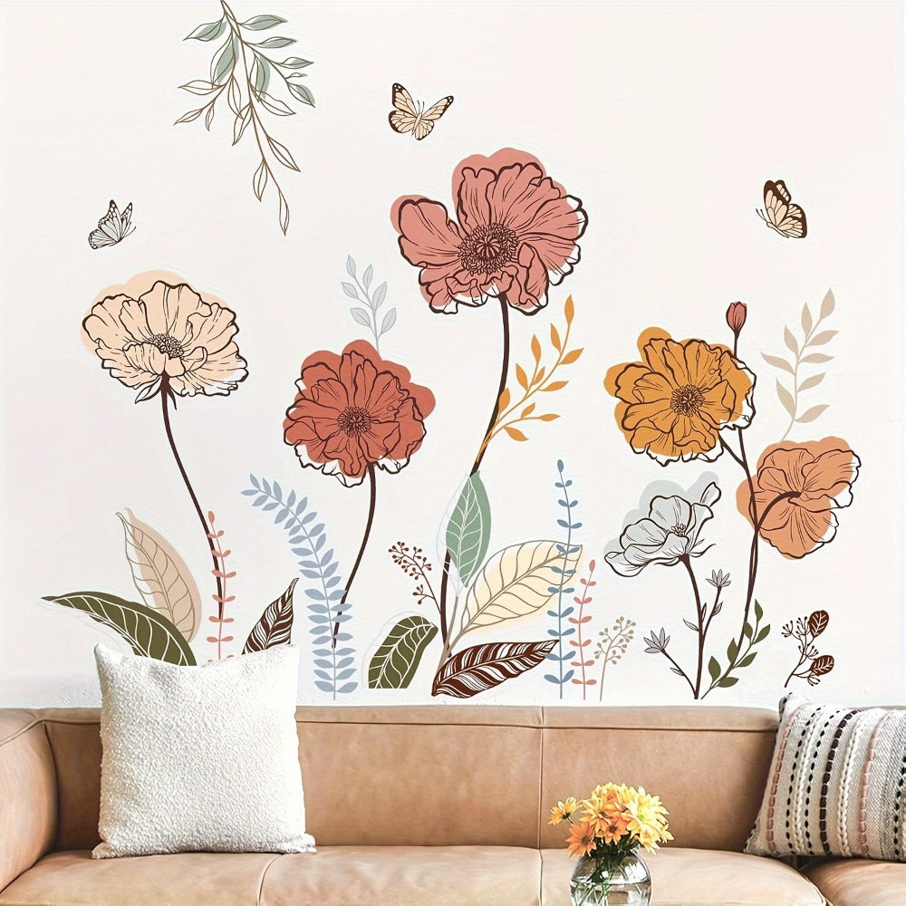 Bohemian Floral Wall Decals Self-Adhesive Wildflower Stickers for Living Room Bedroom TV Wall Art Decor – Flowers & Fruits Peel and Stick Removable Wall Stickers Home Decoration