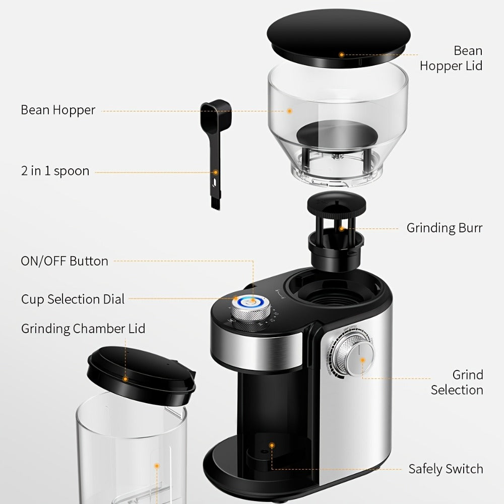 Electric Burr Coffee Grinder with 16 Precise Grind Settings, Adjustable Burr Mill for 2-14 Cups, Stainless Steel Coffee Bean Grinder for Espresso, Pour Over, French Press & Drip Coffee