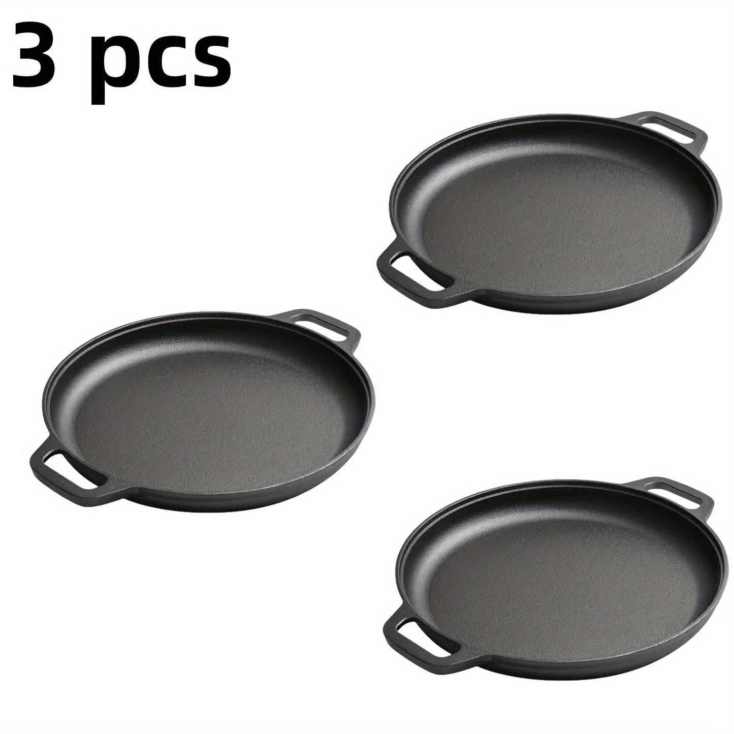 Pre-Seasoned Cast Iron Pan Set - Non-Stick Multifunctional Skillet for Pizza Home Kitchen Outdoor Cooking, Even Heating Compatible with All Stoves, 1/2/3 Piece Options