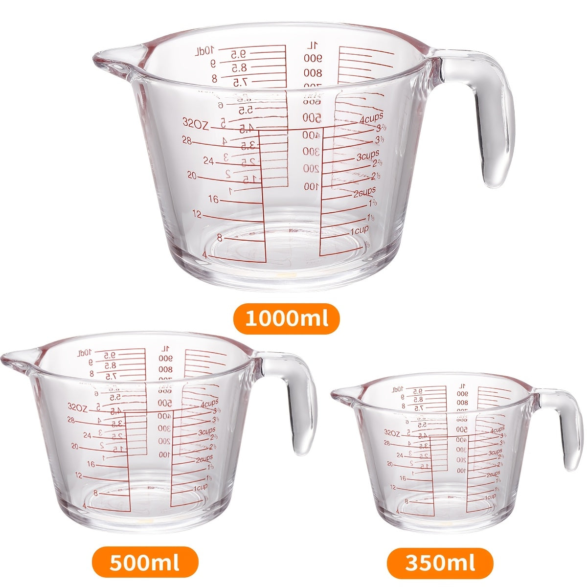 Glass Measuring Cups Set – Food Grade Borosilicate Measuring Cup with Handle & Spout, Microwave & Oven Safe, for Home Baking, Cooking & Kitchen Use, Available in 10oz, 17oz, 34oz & 3-Piece Set