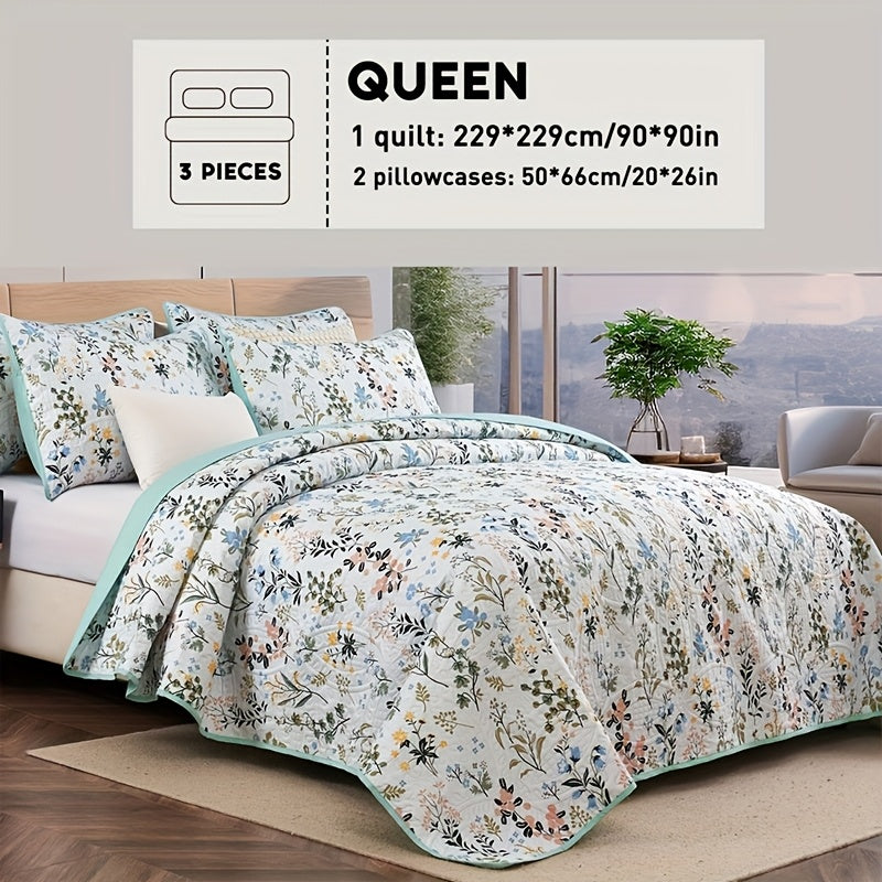 Reversible Floral Comforter Quilt Set – Soft Microfiber Botanical Bedding, Twin Full Queen King, All Seasons – White, Blue, Pink & More
