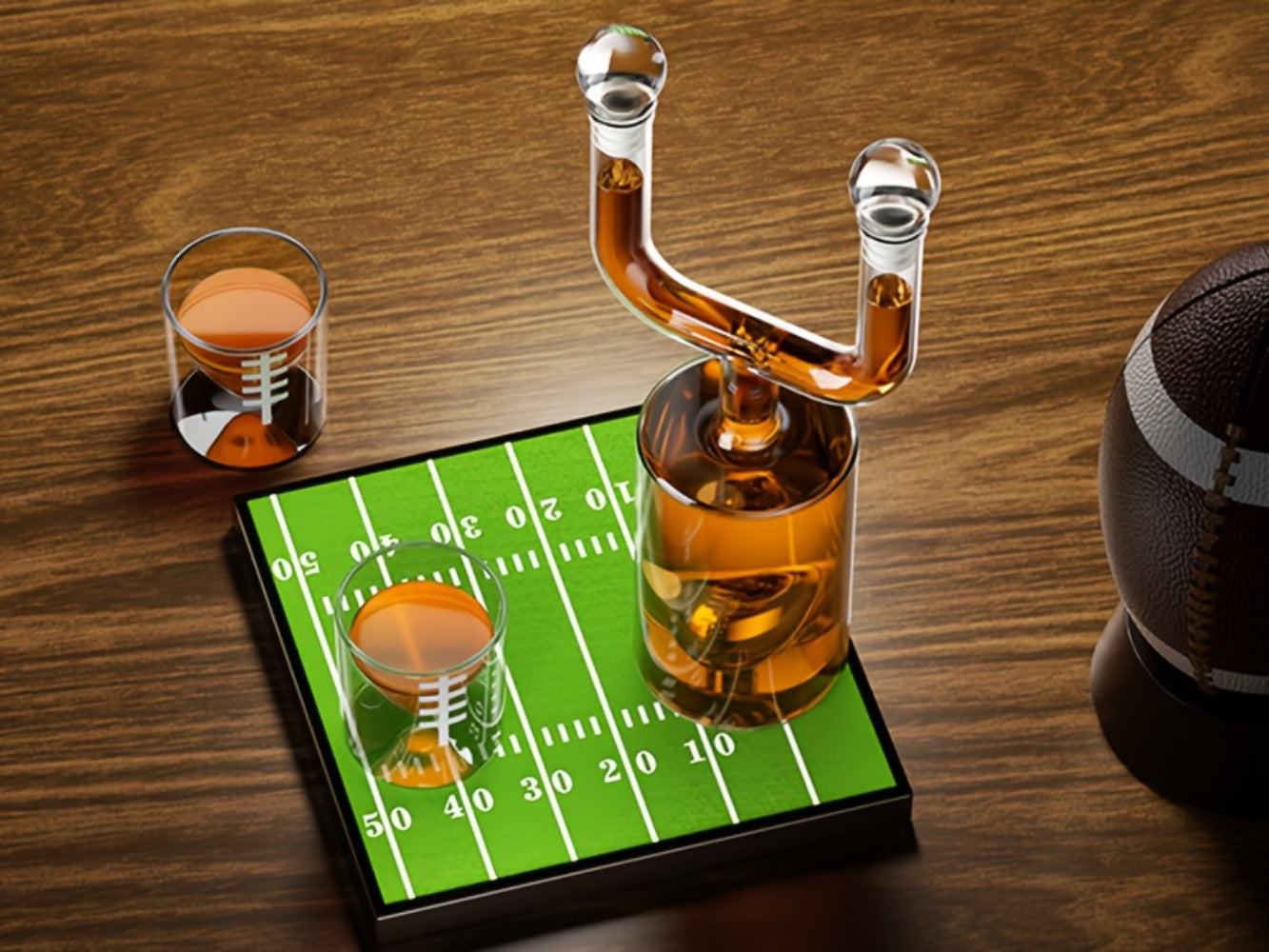 Kollea Football Whiskey Decanter Set 28oz + Two 3.8oz Wine Glasses – Bar Gift Set for Men Dad Husband, Father's Day Anniversary Birthday Kitchen Bar Accessories