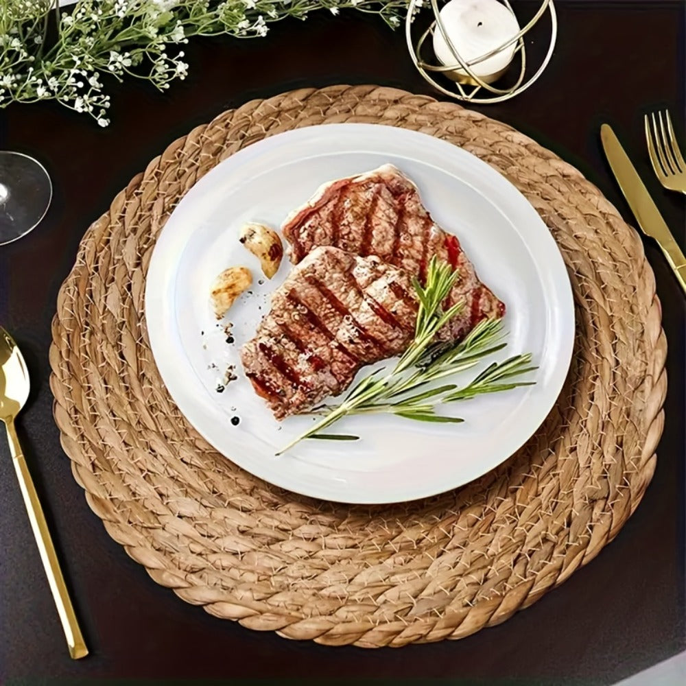 12pcs Rattan Placemats Natural Wicker Round Table Mats Heat-Resistant Non-Slip 11.8" Kitchen Dining Decor Bohemian