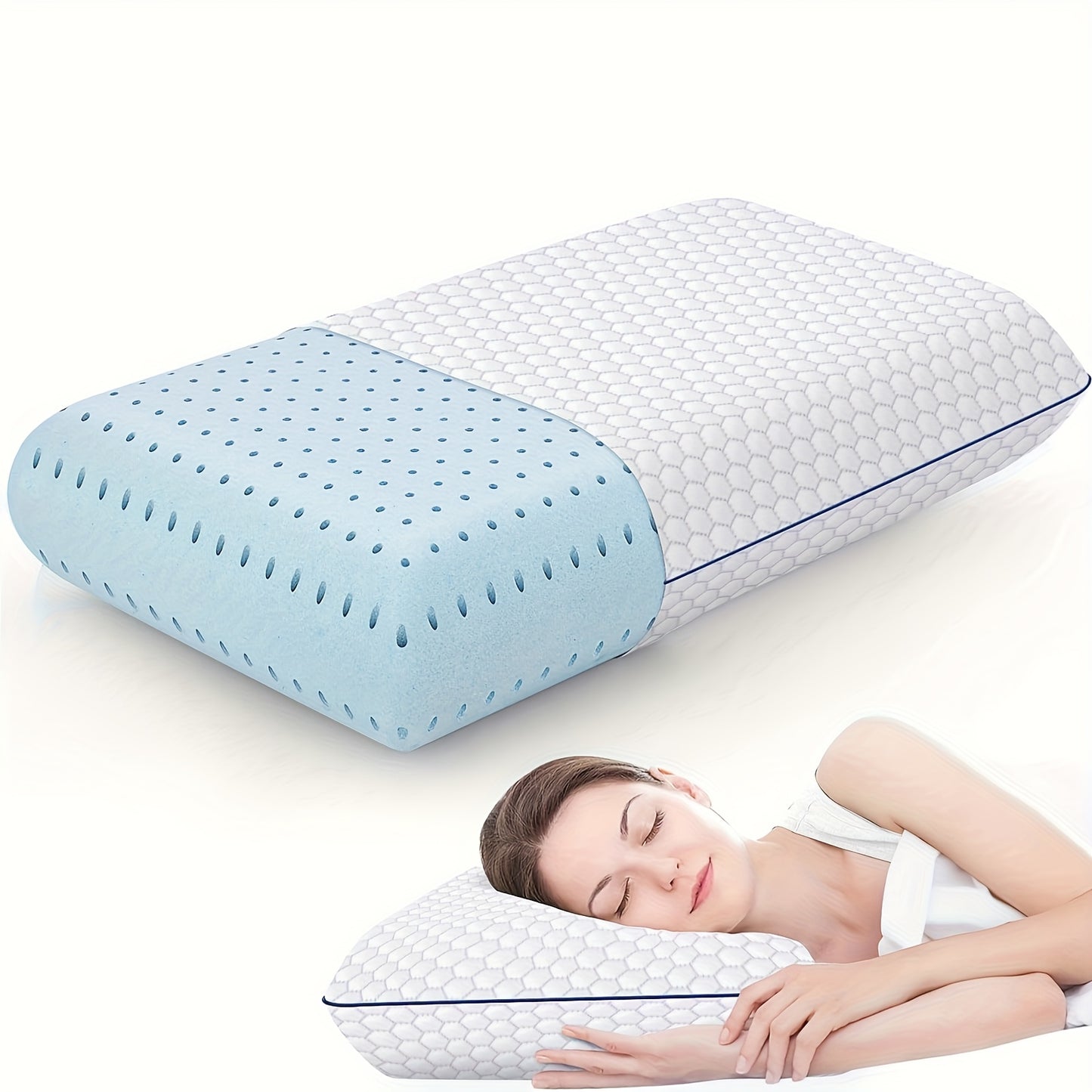 Bed Pillow for Side, Back & Stomach Sleepers – Washable Cover, Breathable Mesh, Standard Size – Blue & Grey