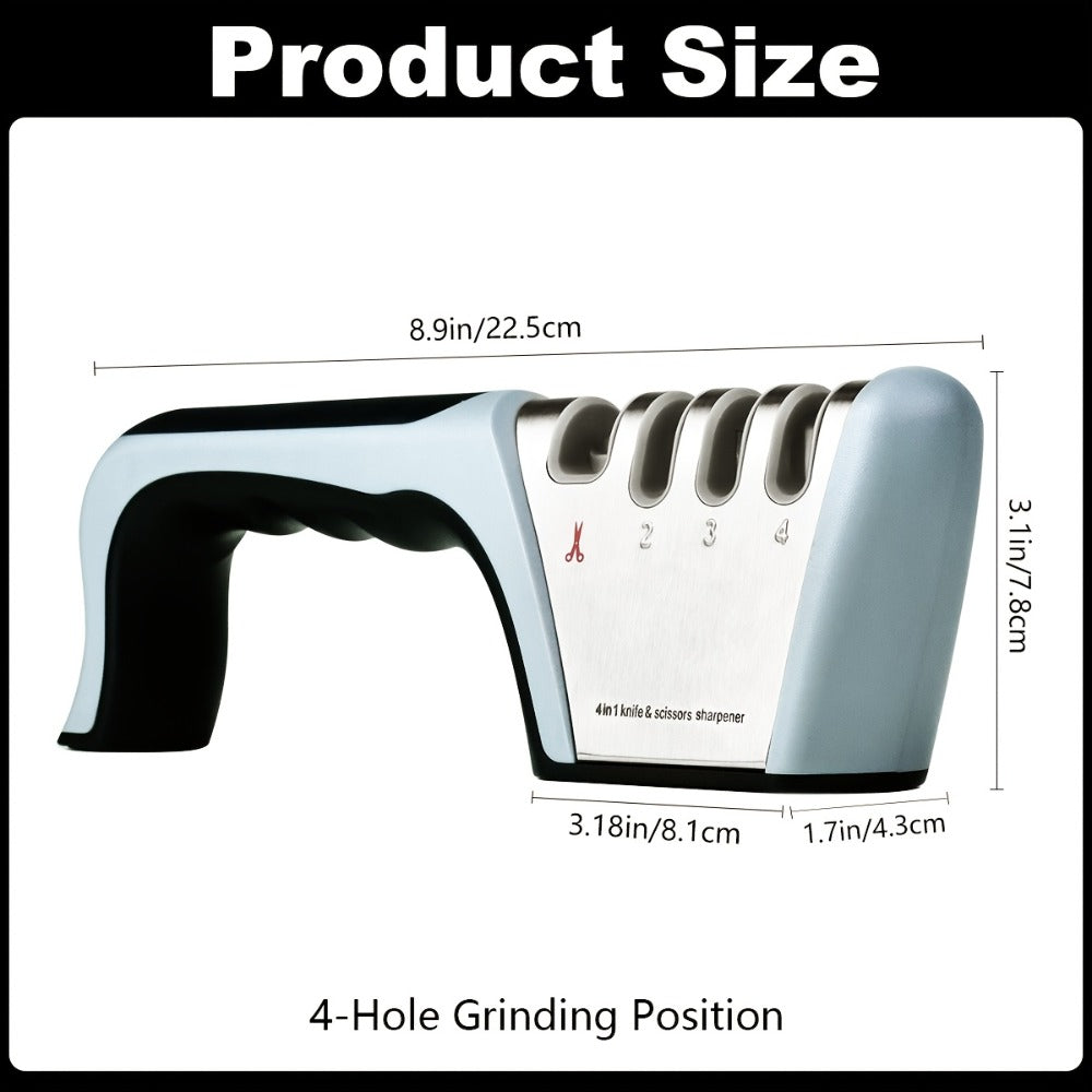 4-in-1 Knife Sharpener Manual Kitchen Tool for Chef Knives, Paring Knives, Steel Blades & Scissors – 4 Stage Sharpening System with Non-Slip Base