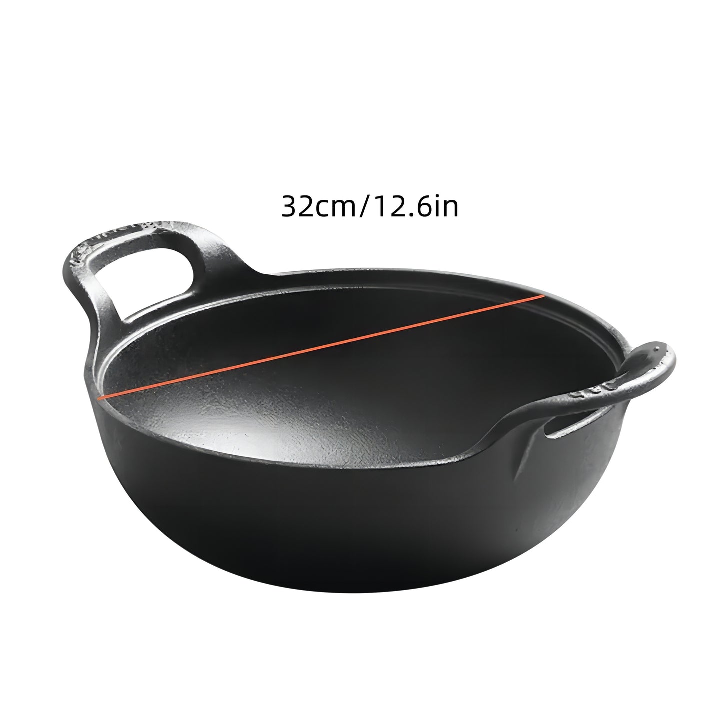 Cast Iron Wok Skillet Non-Stick Deep Stir Fry Pan with Dual Handles - Heavy Duty Uncoated Traditional Cooking Pot Multi-Size 9.84 10.62 11.81 12.59 Inch for Home Outdoor Grilling Baking