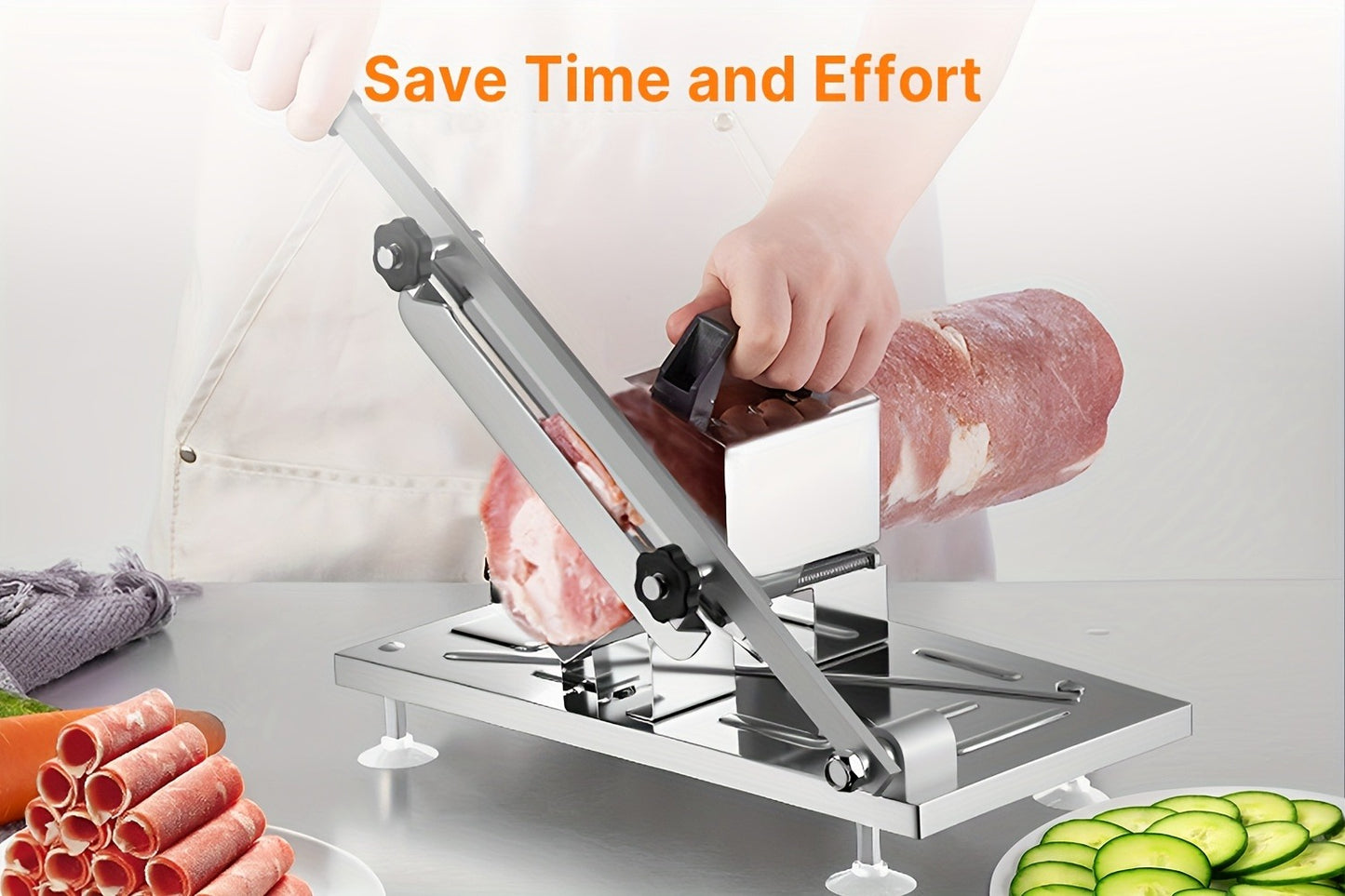 Manual Meat Slicer – Stainless Steel Food Slicer with Adjustable Thickness, Sharp 430 Steel Blade for Slicing Frozen Meat, Vegetables & Fruits, Durable, Easy to Clean, Home Kitchen Cutter