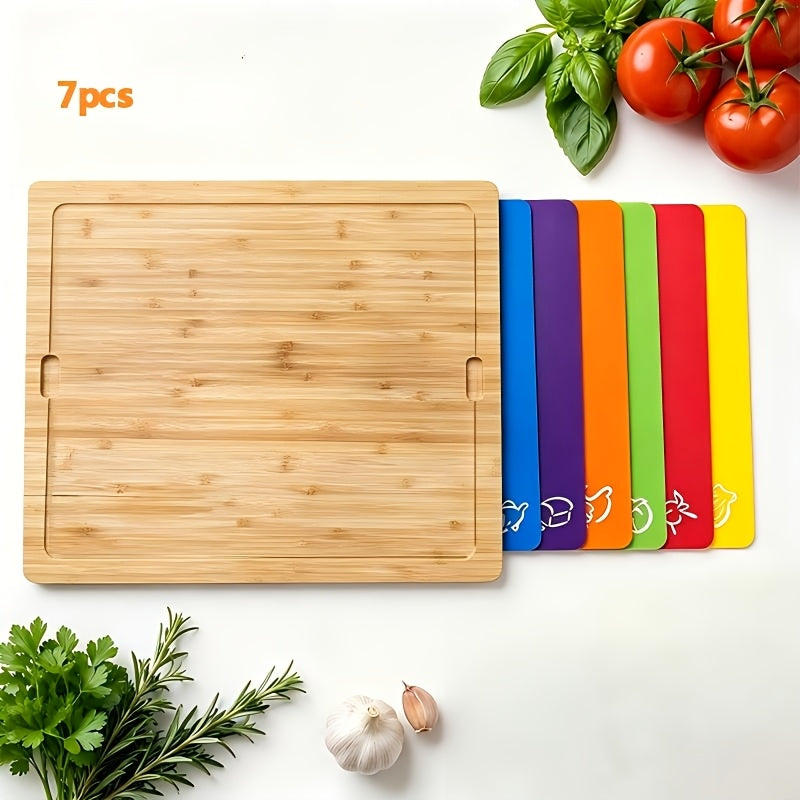Bamboo Cutting Board Set for Kitchen – Food-Safe Cheese Platter & Charcuterie Board for Meat, Cheese, Bread, Vegetables & Fruits, Perfect Home Kitchen Gadget or Housewarming Gift, 1pc or 7pcs Set