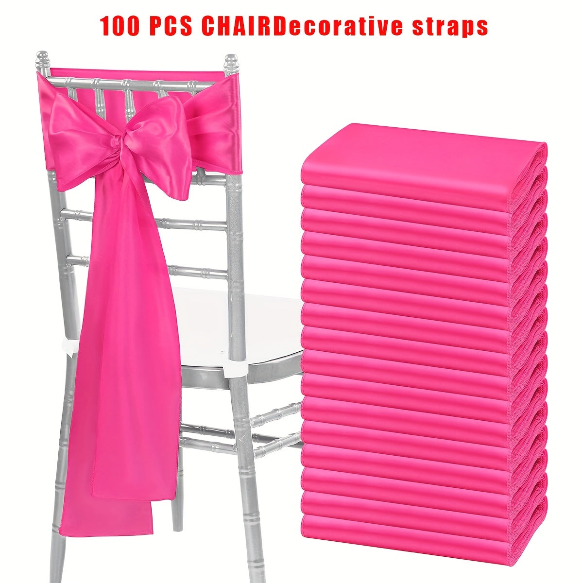 100pcs Satin Chair Sashes Bows for Wedding Banquet Party Event Decoration – 13 Colors, 18×275cm
