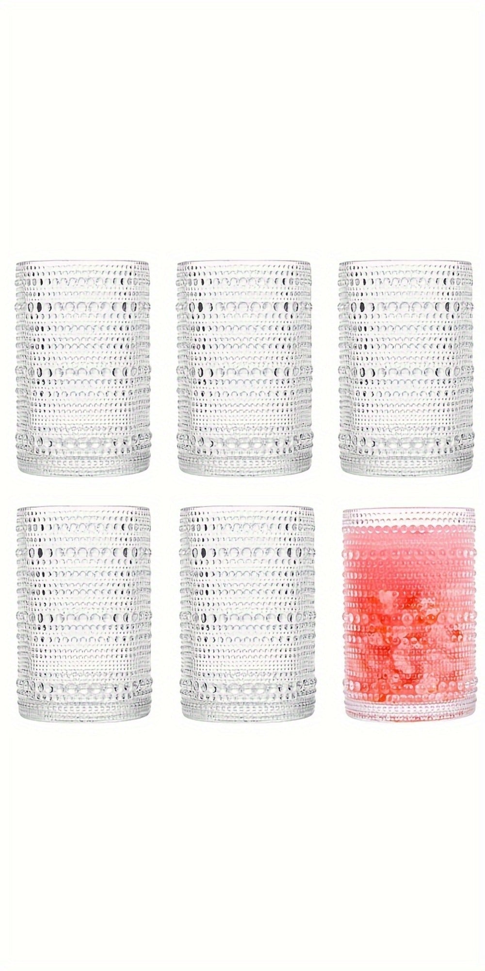 Hobnail Drinking Glasses Set of 6 – 13 Oz Large Clear Glass Cups for Water, Wine & Cocktails