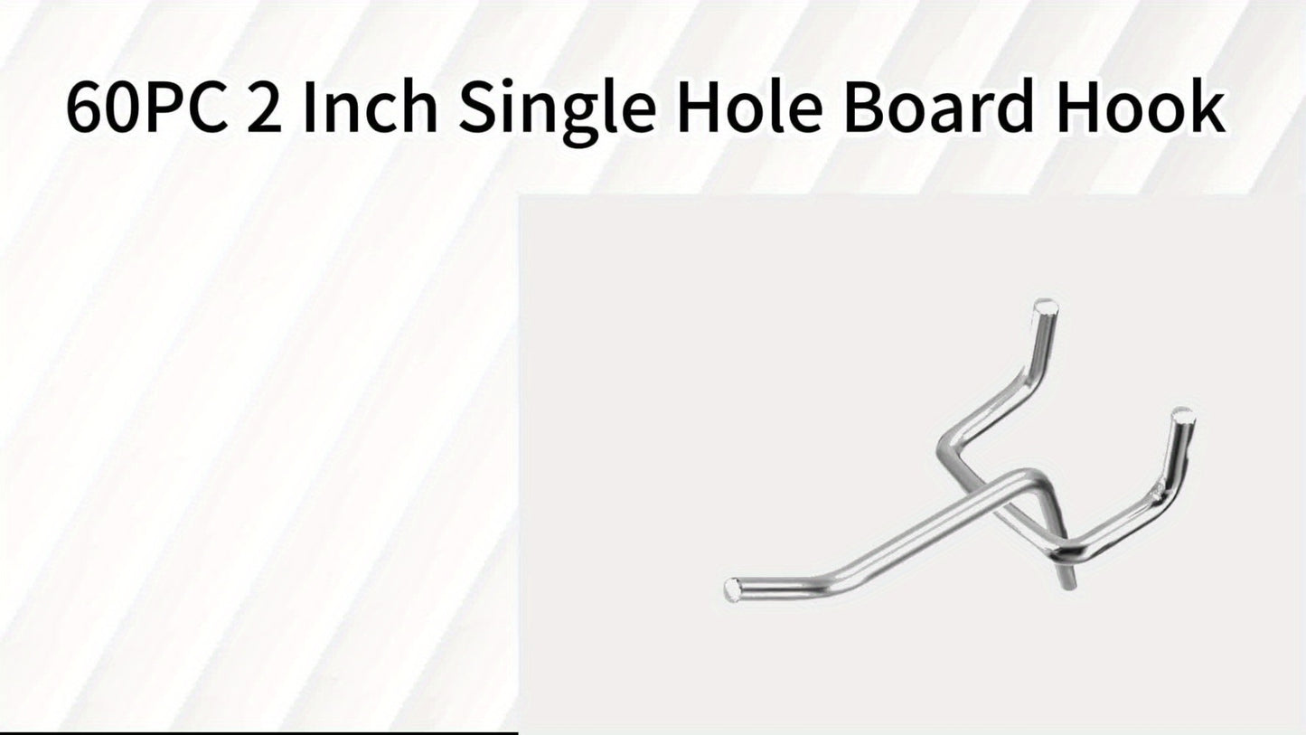 Pegboard Hooks 60pcs Stainless Steel 2 Inch Single Hole – 1-Inch Spacing Board Hooks for Tool Organization in Garage Workshop Warehouse Garden & Storage