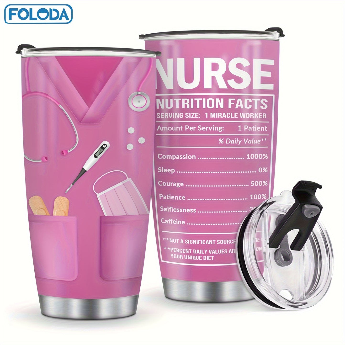 Nurse Tumbler 20oz Stainless Steel Double Wall Vacuum Insulated Travel Mug with Lid Leak-Proof Oval Water Bottle Funny Nurse Design Gift for Nurses Doctors Healthcare Workers Christmas Valentine Appreciation