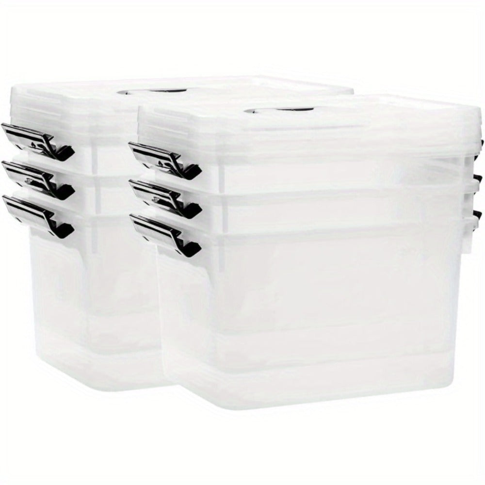 6-Pack Clear Storage Boxes with Latches & Lids – 6 Quart Stackable Plastic Organizer Containers for Home, Bedroom, Bathroom & Kitchen