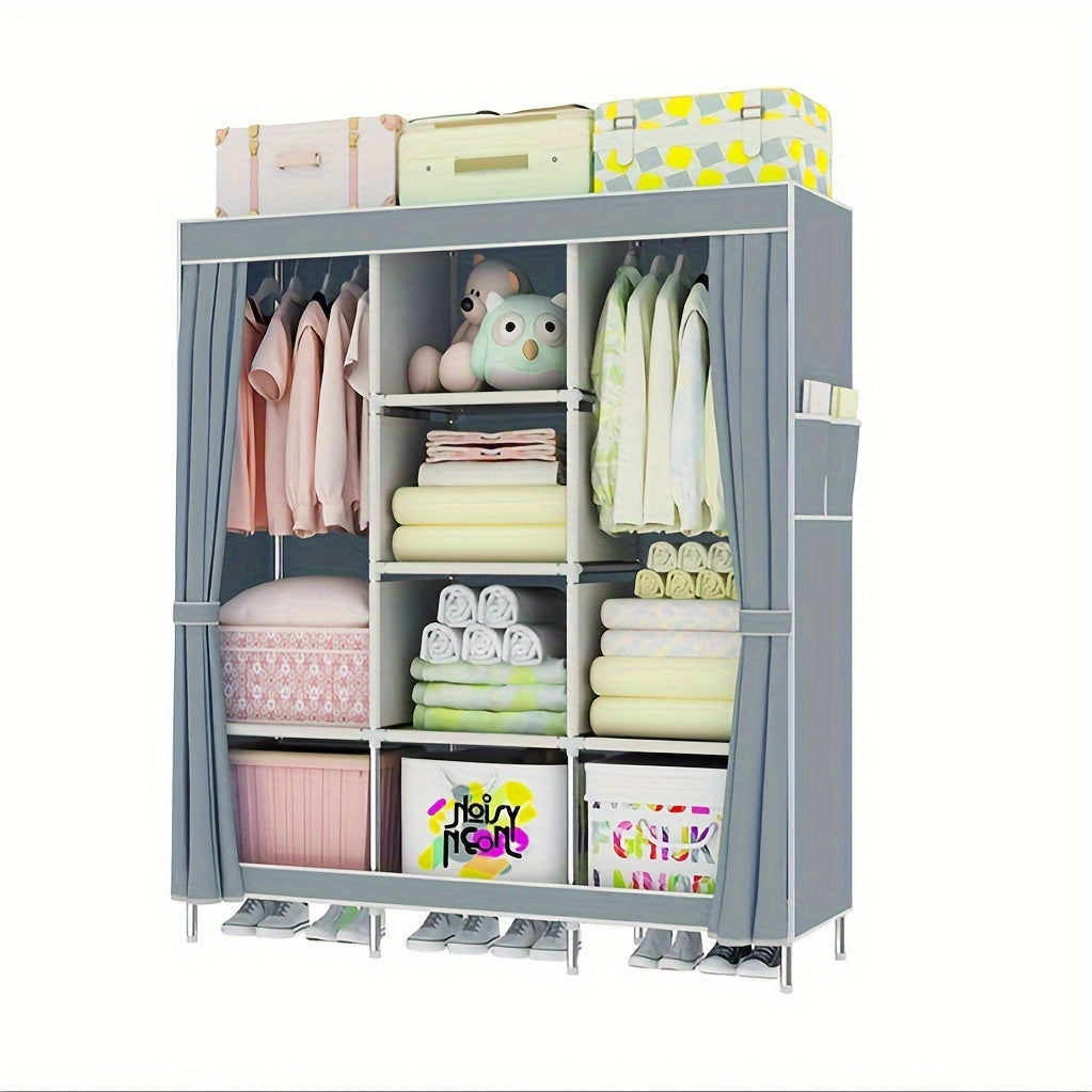 Portable Wardrobe Closet with Steel Frame & Non-Woven Shelves – Dustproof Clothes Storage Organizer, Visible Grid Sections, 67x17.7x50.4 Inch Bedroom Wardrobe for Shoes, Clothes & Accessories