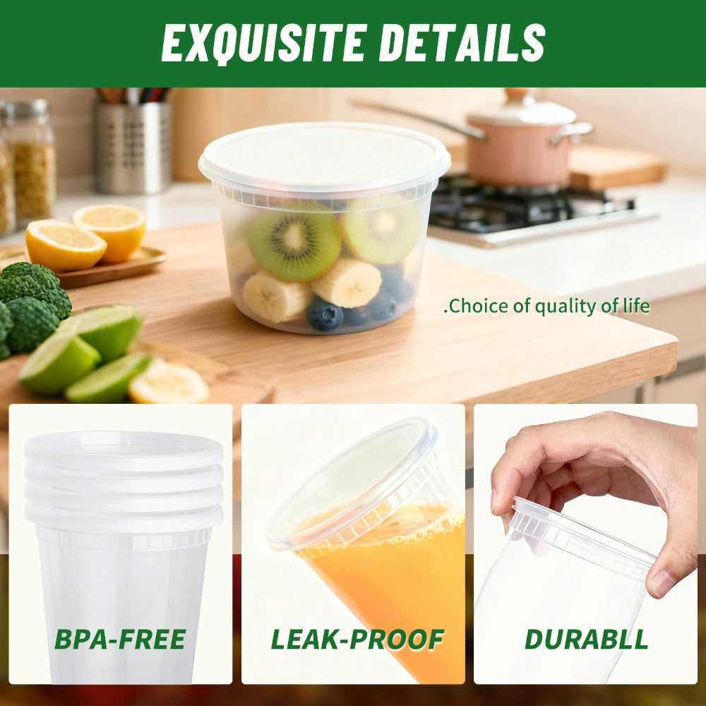 Deli Containers with Lids 48 Pack 16oz - BPA-Free Leakproof Plastic Food Containers Microwave Dishwasher and Freezer Safe, Stackable Meal Prep Containers for Takeout Soup Salad and Food Storage, 24 Containers and 24 Lids