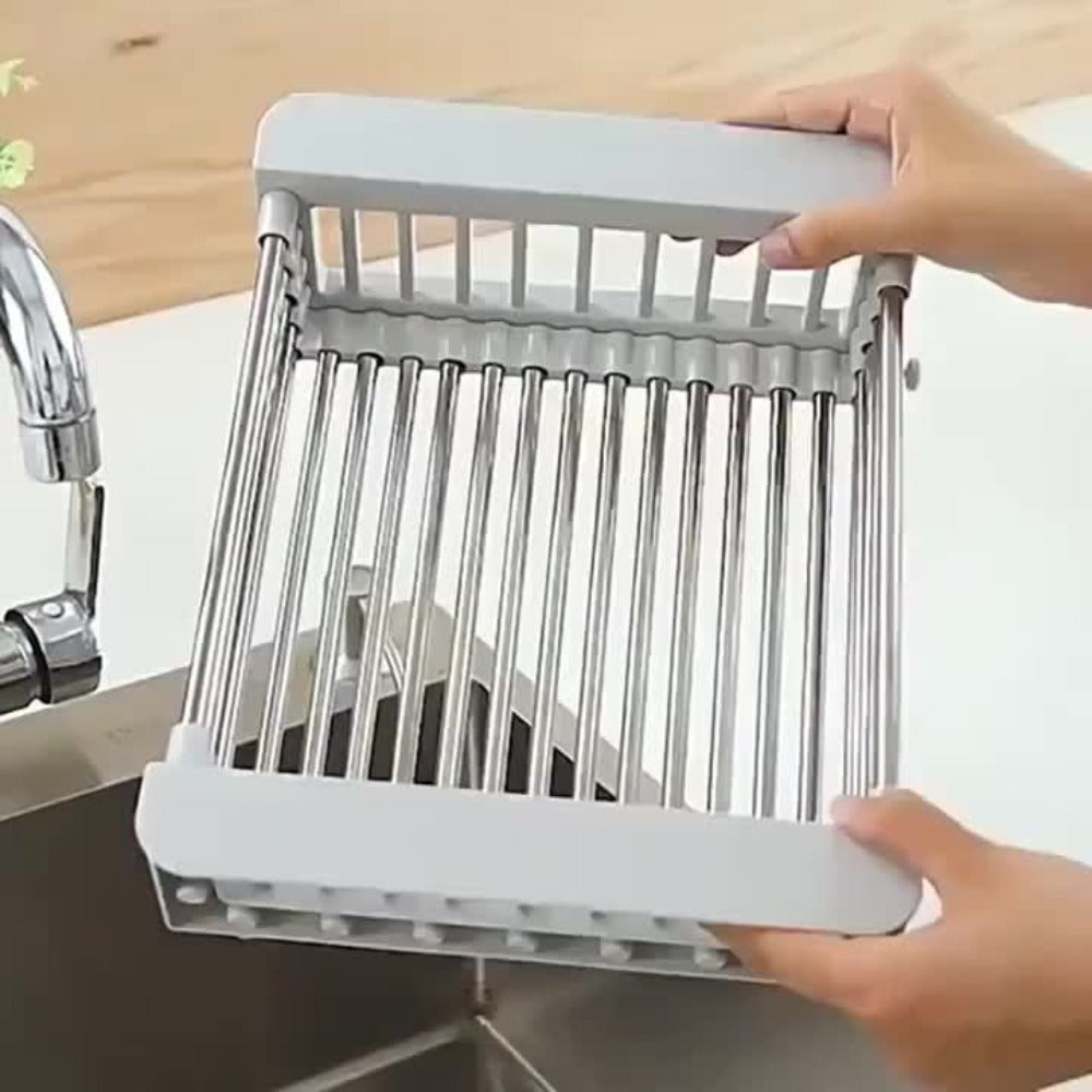 Dish Drying Rack Stainless Steel Adjustable – Expandable Over Sink Dish Rack with Retractable Width & Height for Kitchen Countertop, Space-Saving 304 Stainless Steel Drainer, Easy to Clean