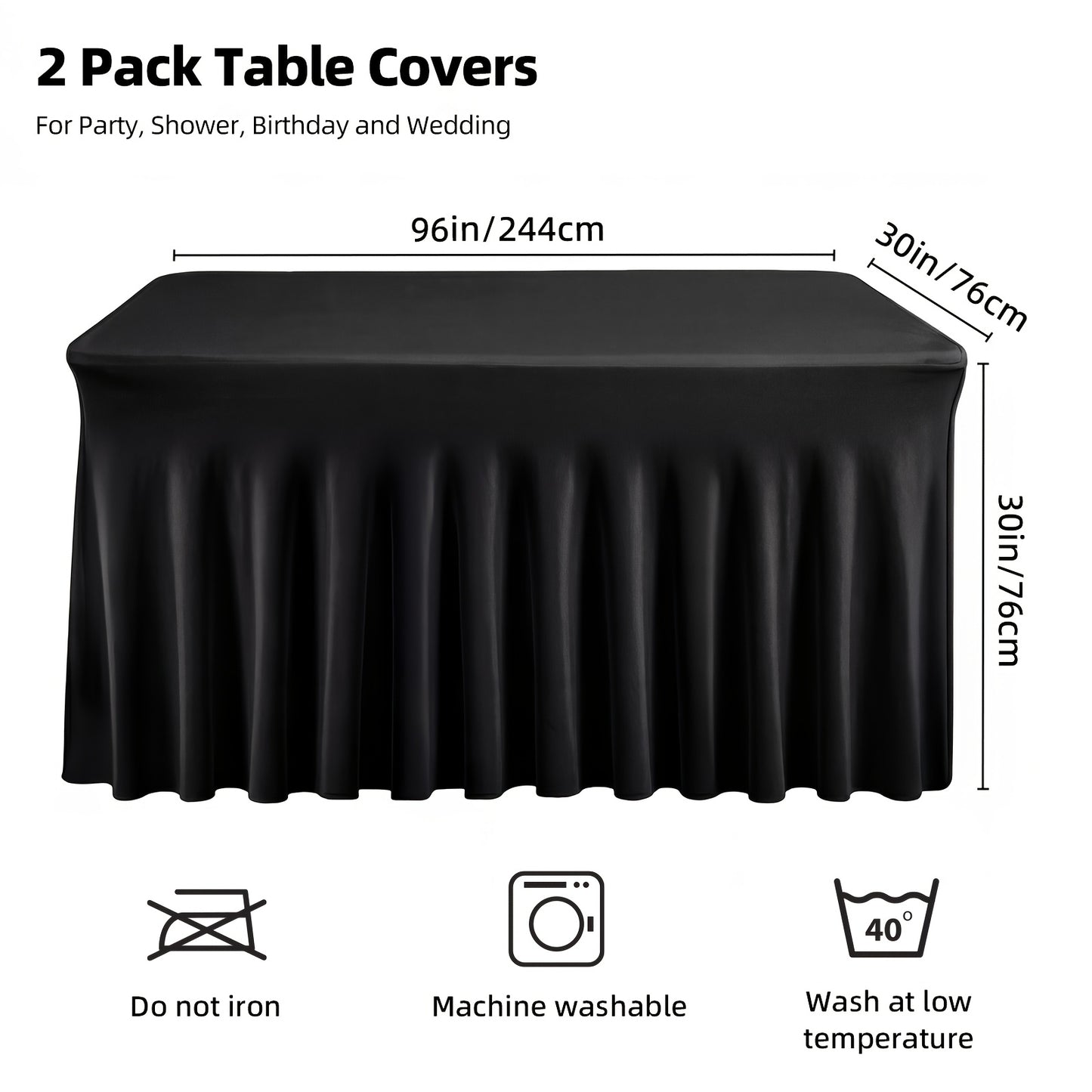 Table Skirts Tulle Table Cloth Rectangle 4ft 6ft Black White Non-Woven Fabric Table Skirt for Birthday Party Graduation Wedding Family Dinner Christmas Holiday Decoration