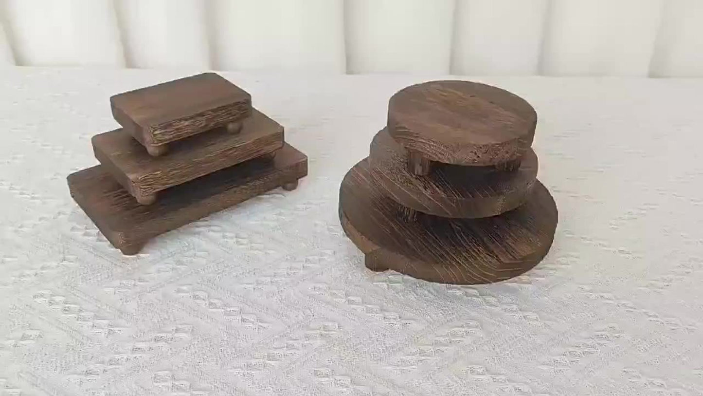 Wooden Display Risers Set of 3 – Rustic Farmhouse Cake Stand Pedestals for Kitchen Counter, Home Decor, Christmas & Holiday Table Centerpiece Organizer