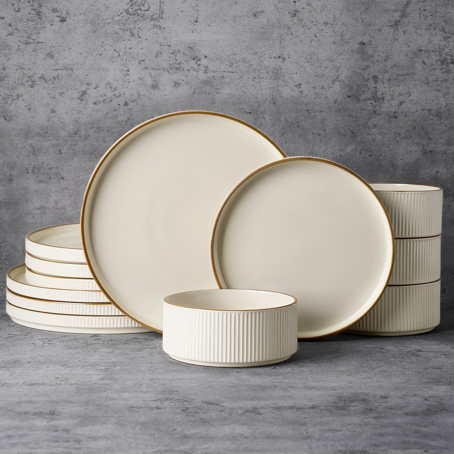 Dinnerware Set for 4 12 Piece Stoneware Plates and Bowls Set Microwave Dishwasher Safe Lead Free Double Reactive Glaze Dinner Plates Salad Plates Cereal Bowls for Everyday Use Holiday Gifts