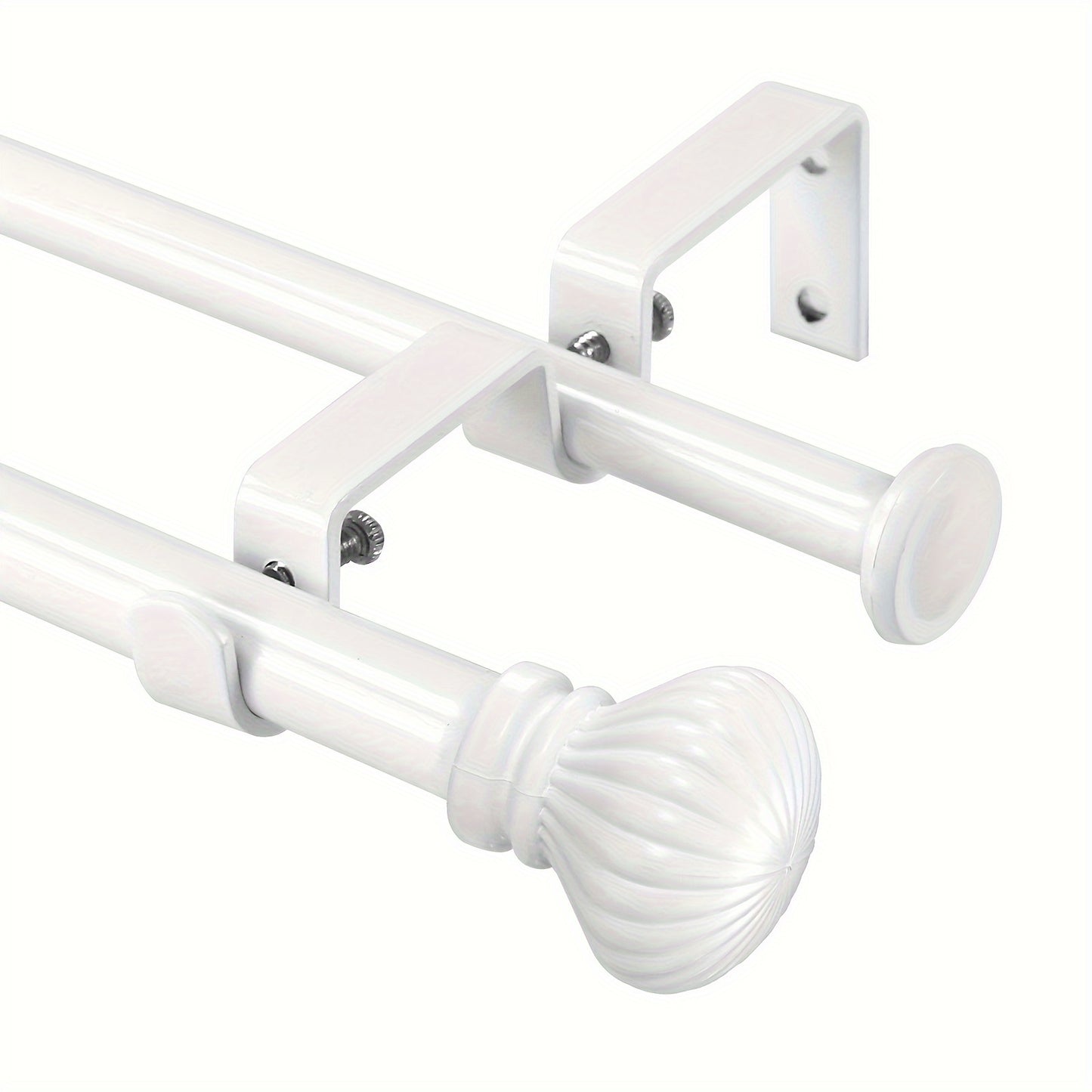 Double Curtain Rod Set Adjustable with Fluted Ball Finials Double Brackets 4 Colors 2 Sizes Window Curtain Hardware