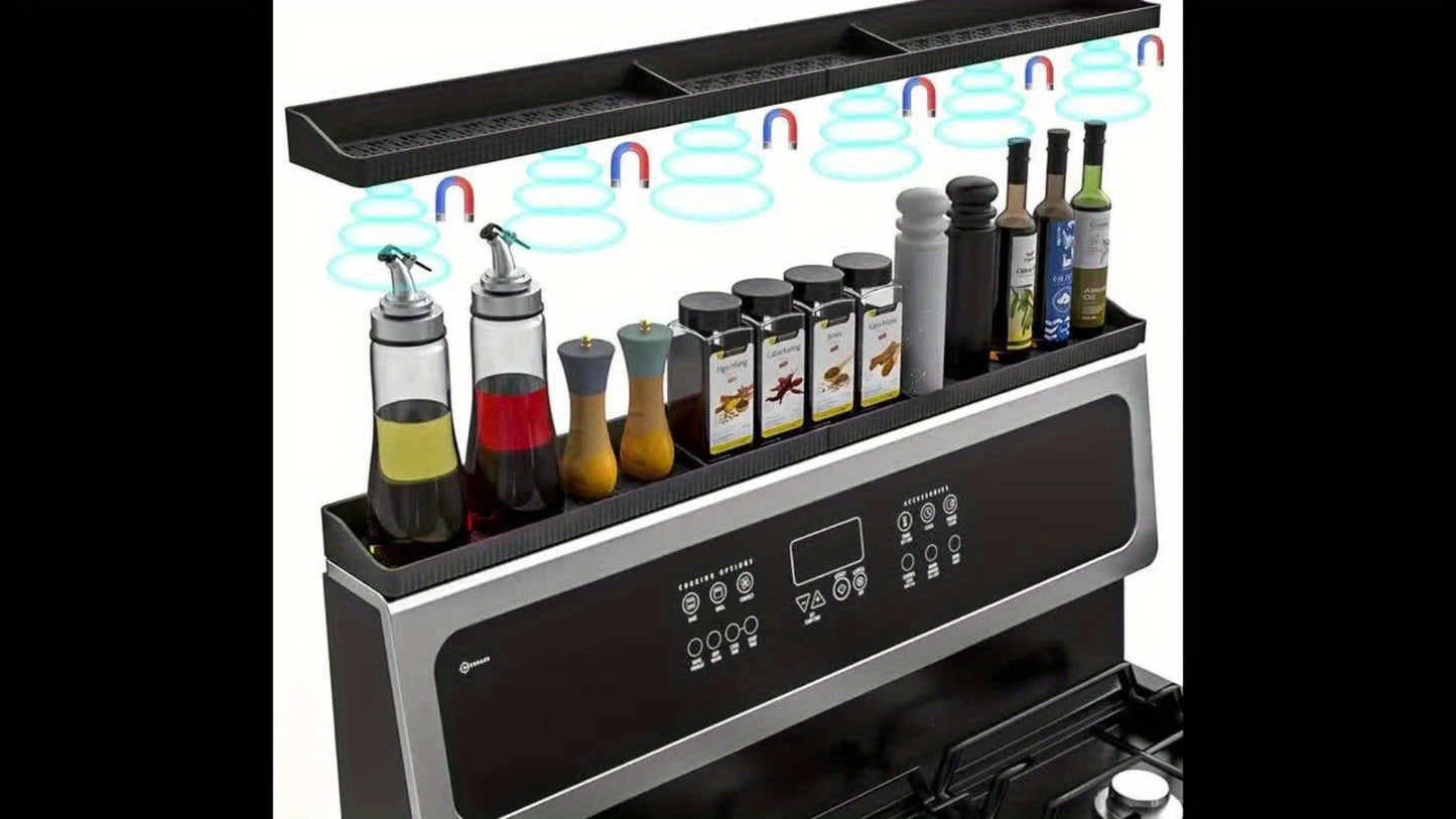 Magnetic Silicone Stove Top Shelf Organizer – 30 Inch Flexible Heat Resistant Spice Rack for Over Oven Kitchen Storage