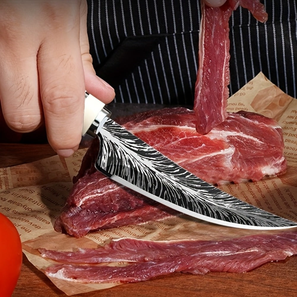 Butcher Knife Professional Bone-In Meat Cleaver Razor Sharp Blade with Patterned Design & Ergonomic Comfort Grip Handle – Heavy Duty Kitchen Chef Knife for Poultry & Meat Cutting