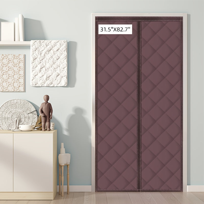 Thermal Insulated Door Curtain Magnetic Closure Knit Plaid Pattern – Windproof Insulation Blanket for Front Door, Sliding Glass, Patio & French Doors, Keep Cold Out, Grey & Brown, Multiple Sizes