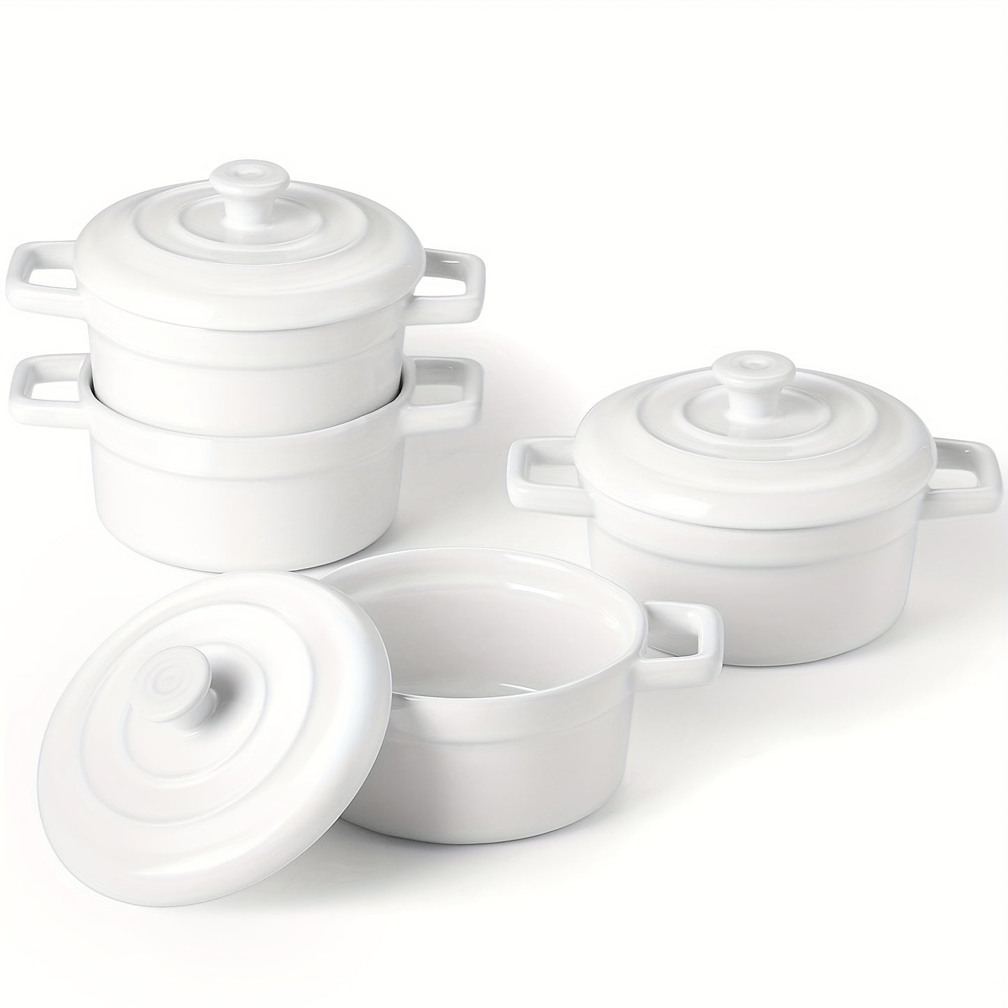 Mini Cocotte Ceramic Casserole Dishes Set of 4 with Lids and Handles - 12oz Oven Safe Baking Ramekins Microwave Dishwasher Safe Cookware