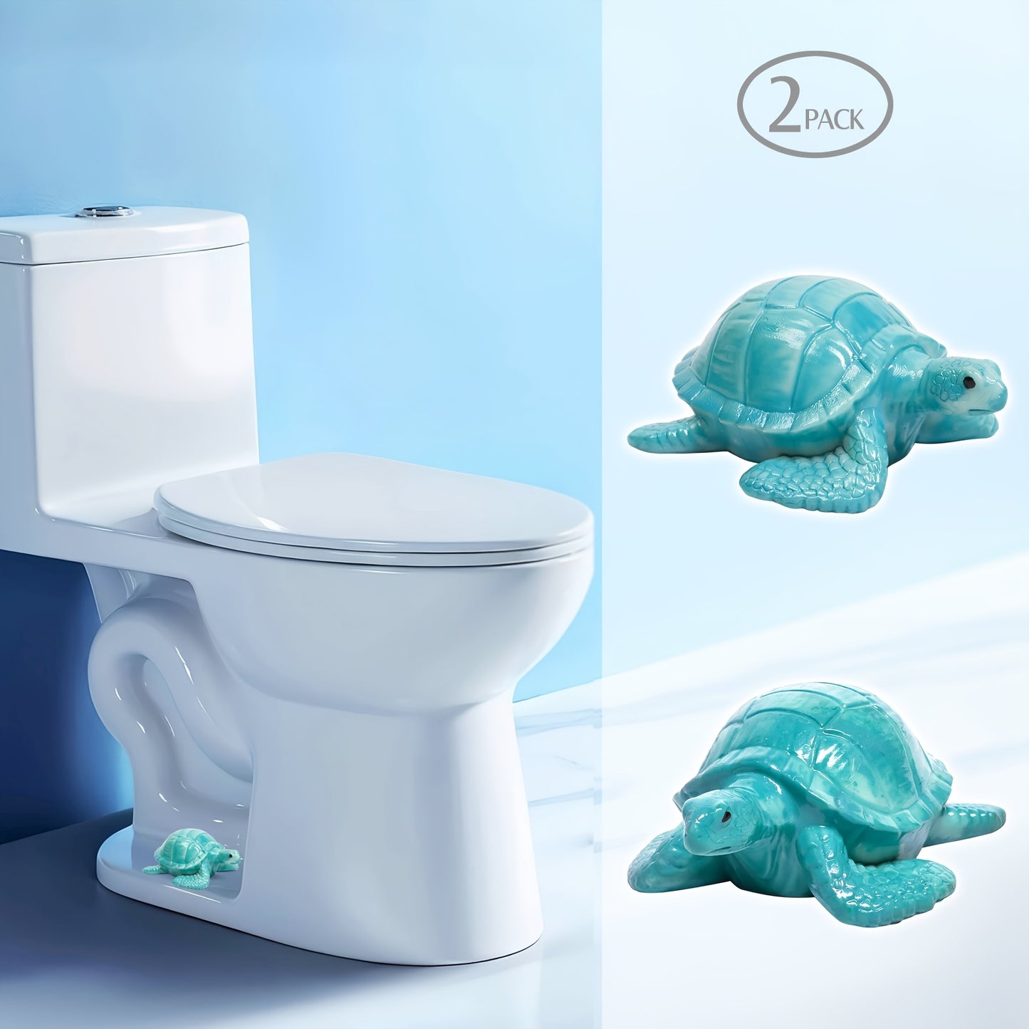 Decorative Toilet Bolt Covers Sea Turtle - 2pcs Cute Coastal Bathroom Decor Toilet Bolt Caps, Easy Install Fun Bathroom Accessories, Toilet Screw Cover Replacement Parts, Blue & Green Options