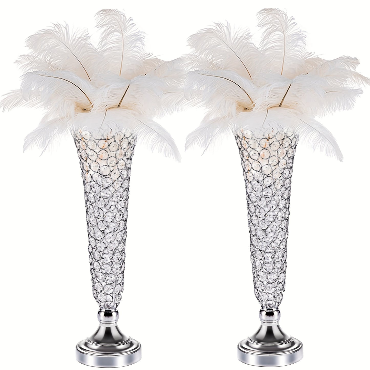 Crystal Trumpet Flower Vase Centerpieces for Wedding Table – Bling Wrought Crystal Vases for Party, Anniversary, Birthday, Banquet & Home Decor, Gold & Silver, 2pcs or 10pcs Set