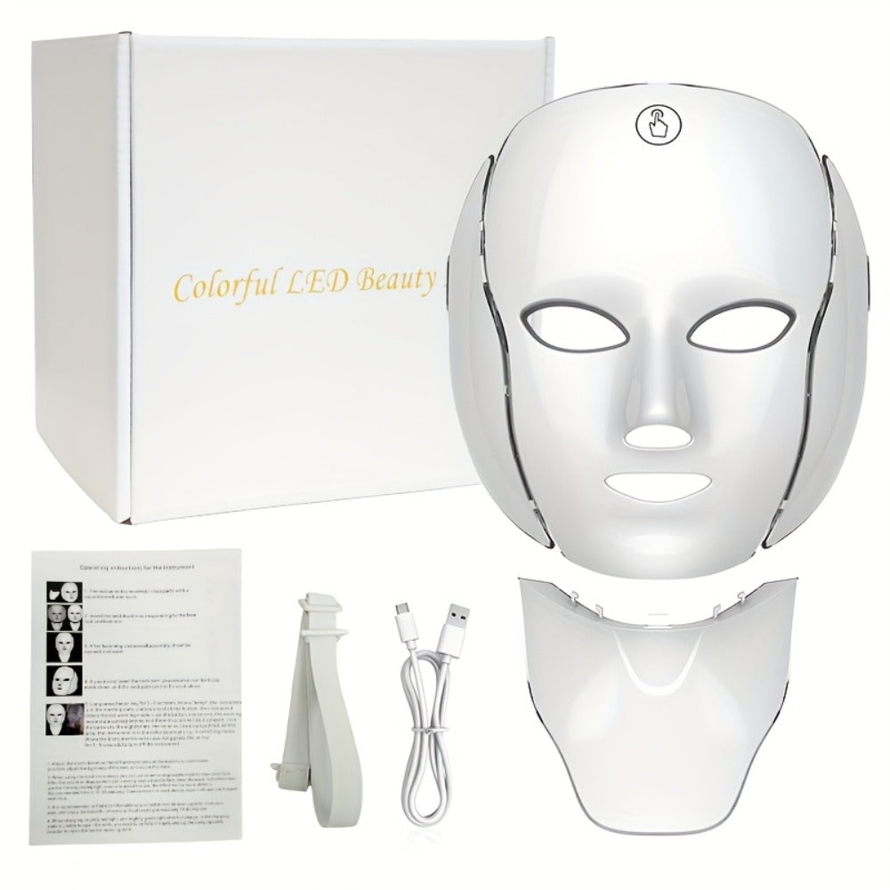 LED Light Therapy Facial Mask 7-Color USB Rechargeable – Face Neck Anti-Aging Acne Rejuvenation Skincare Device, Beauty Instrument Gift for Women, Valentine's Day Mother's Day Birthday