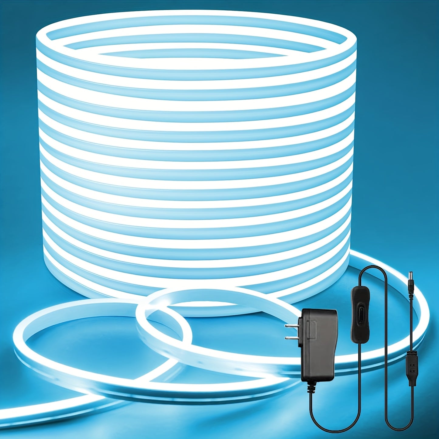 LED Neon Light Strip 32.8ft 10m 1200 LEDs Super Bright, IP65 Waterproof 24V Flexible Neon Strip with Power Adapter & Mounting Clips, White Pink Warm White Ice Blue, Bedroom Kitchen Outdoor Christmas Halloween Decor