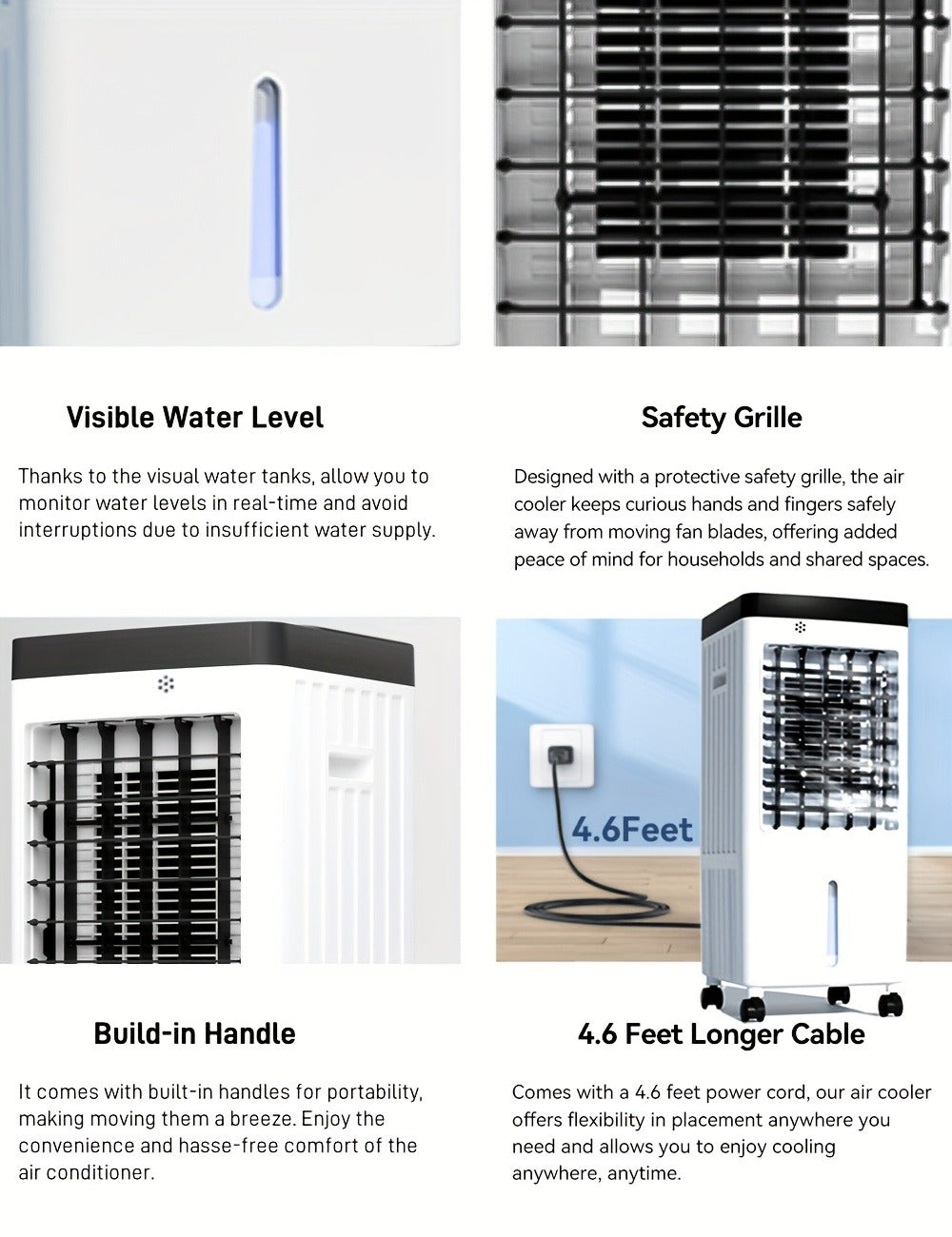 Outdoor Air Cooler 3-in-1 Evaporative Cooler Fan with Misting Humidifier 2.9 Gal Large Tank Remote Control 45° Oscillation for Patio Garden Deck BBQ White
