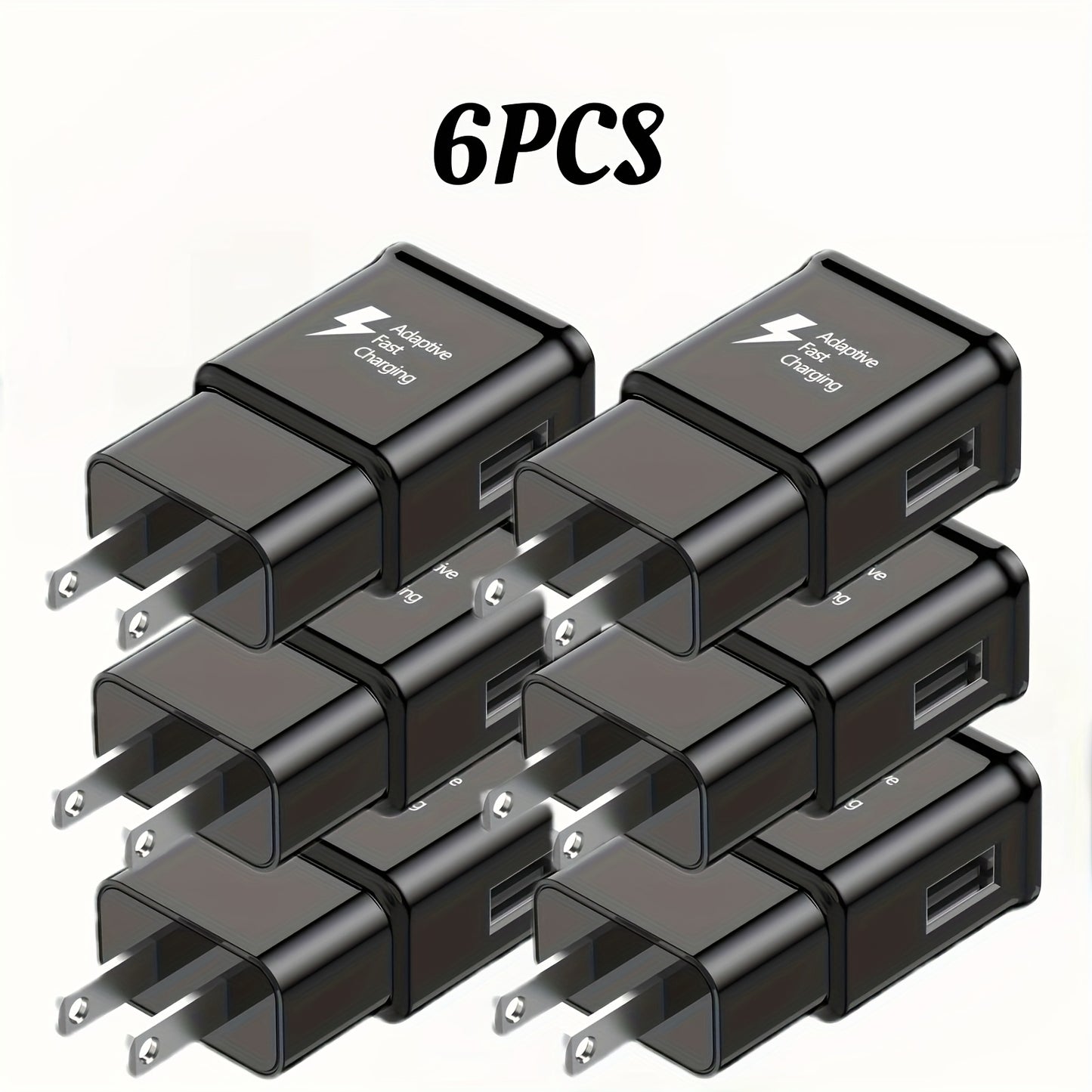 USB Wall Charger Compatible with Samsung Galaxy S25 S24 S23 S22 S21 S20 S10 S9 S8 S7 Note 10 - Adaptive 5V 2A Fast Charging, Bulk Pack 5pcs & 6pcs with Cables, White & Black Options