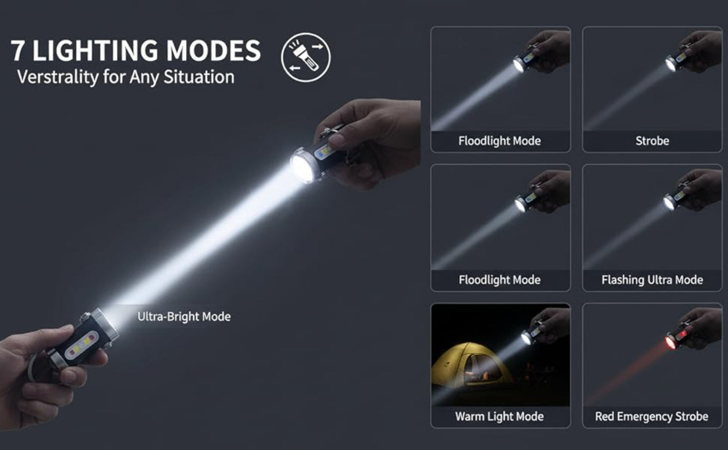 Mini Keychain Flashlight 4 Pack USB Rechargeable, 1200 Lumens 7 Modes Compact EDC Pocket Flashlight with Phone Charging Function, Clip-On Portable Torch for Hiking Camping Emergency Outdoor Survival