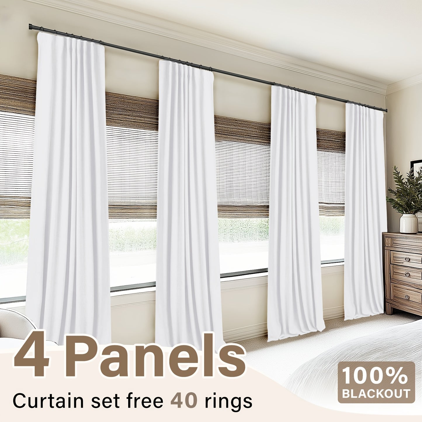 100% Blackout Curtains 4 Panels Faux Linen Textured Thermal Insulated Drapes - Room Darkening Window Curtains for Living Room Bedroom, Clip Rings & Rod Pocket, Energy Efficient Home Decor 50W x 84-120L