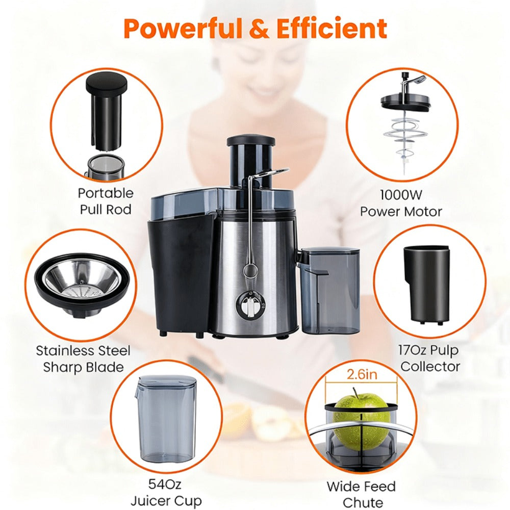 Centrifugal Juicer Machine with 3-Inch Wide Mouth – 22000RPM Dual-Speed Fruit & Vegetable Juice Extractor, Multifunctional Blender & Food Processor, Detachable Easy-Clean Design with Overheat Protection