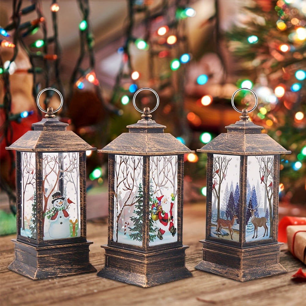 Christmas Lantern Candlestick Nightlight Set 3pcs – Santa Snowman LED Table Decoration Light Battery Operated Holiday Home Decor