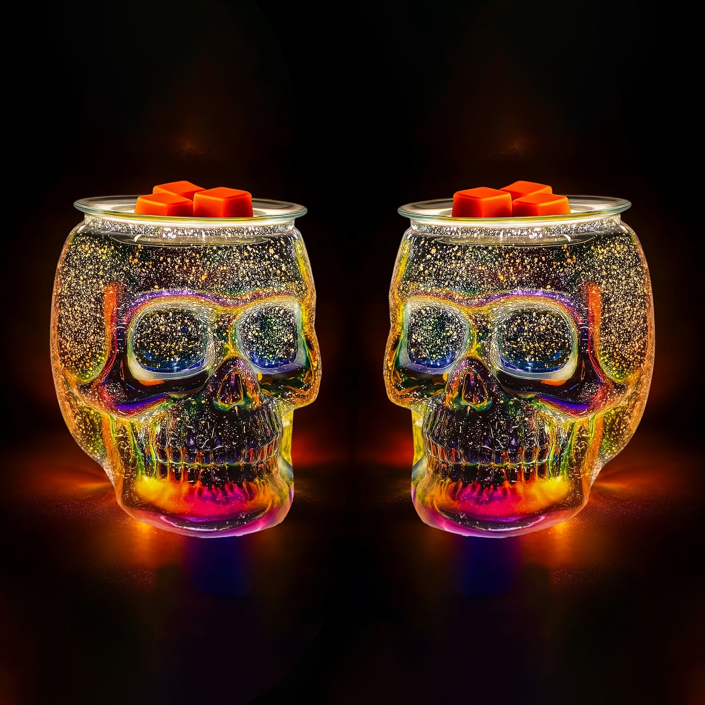 3D Glass Skull Electric Wax Melter Warmer - USB Powered PTC Aromatic Wax Burner for Home Decor, Halloween Christmas Holiday Gift