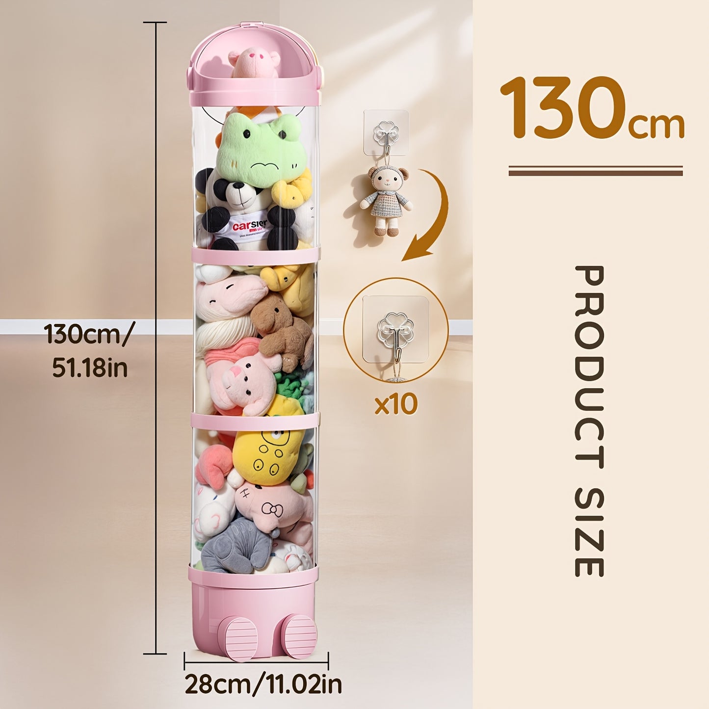 Stackable Round Stuffed Animal Storage Box with Lid – 3-Tier Plastic Plush Toy Organizer with Layered Storage for Dolls Toys & Miscellaneous Items – Kids Room Decor