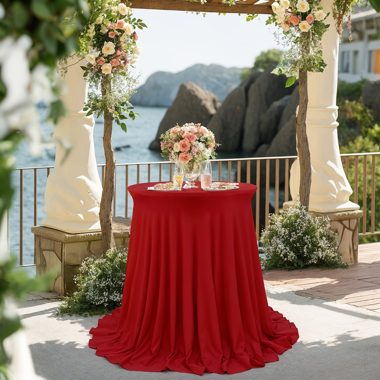 Spandex Cocktail Table Cover Round Stretch Tablecloth for Party Wedding Banquet – Elastic High Top Table Cloth Fitted Cover for Events, Birthdays, Hotels, Outdoor Picnic, Exhibition