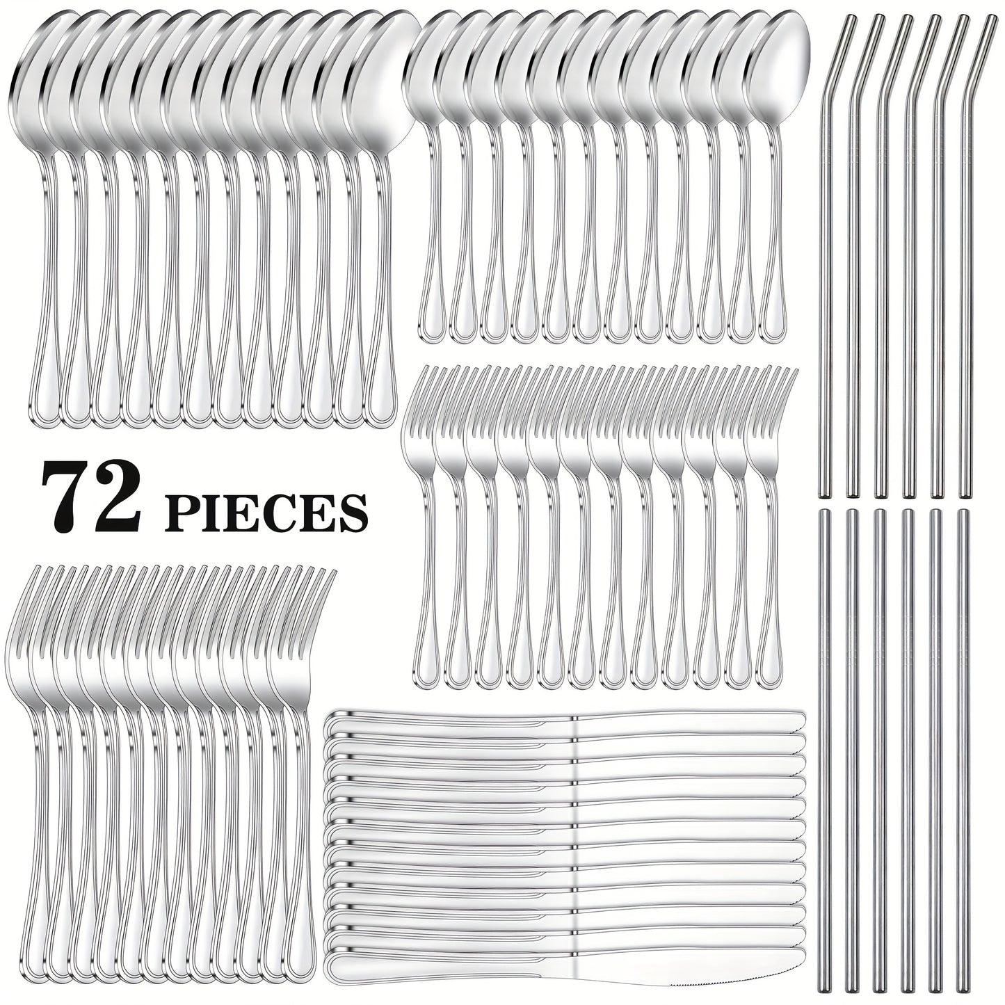Stainless Steel Flatware Cutlery Set – Mirror Polished, Dishwasher Safe, Silver & Black Options, Service for 4 / 8 / 12 – Kitchen Utensil Set for Home, Restaurant & Wedding Gift